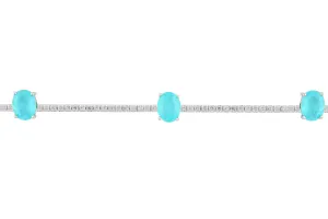 Asfour Tennis Bracelet With Aquamarine Oval Design In 925 Sterling Silver BR0538-WGC