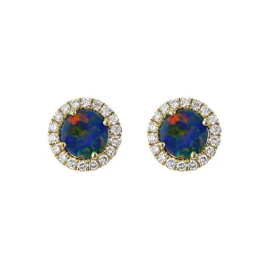 Australian Opal and Diamond Halo Stud Earrings