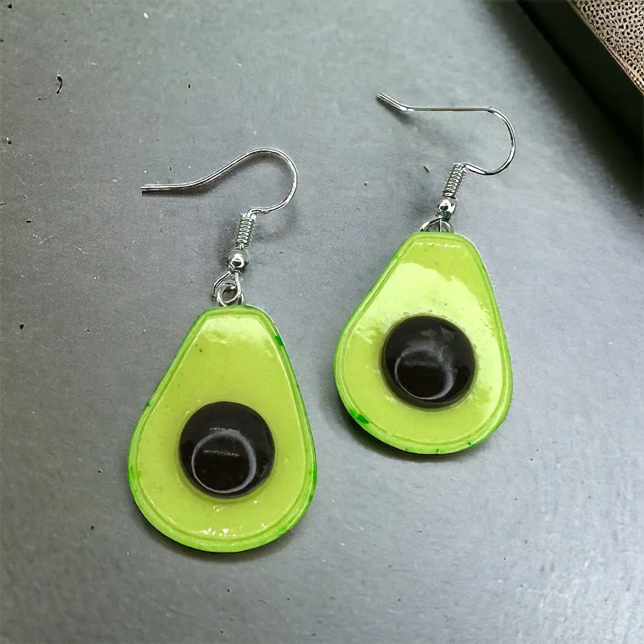 Avocado Earrings - Handmade Earrings, Handmade Jewelry, Food Earrings, Food Jewelry, Avocado Jewelry, Dangle Earrings, Guacamole