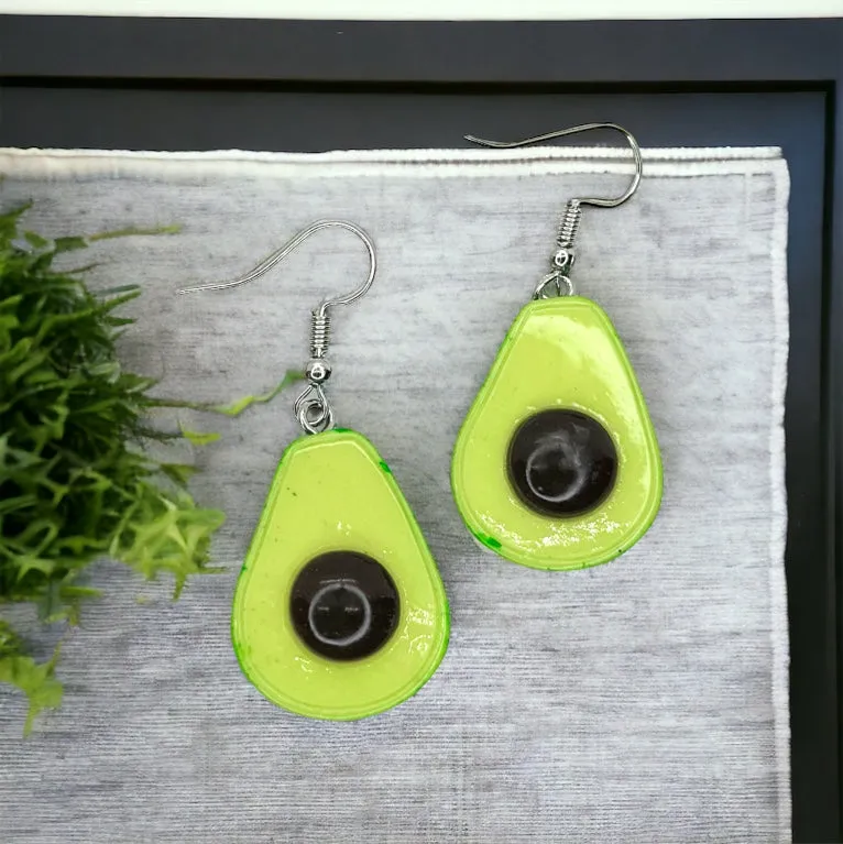Avocado Earrings - Handmade Earrings, Handmade Jewelry, Food Earrings, Food Jewelry, Avocado Jewelry, Dangle Earrings, Guacamole