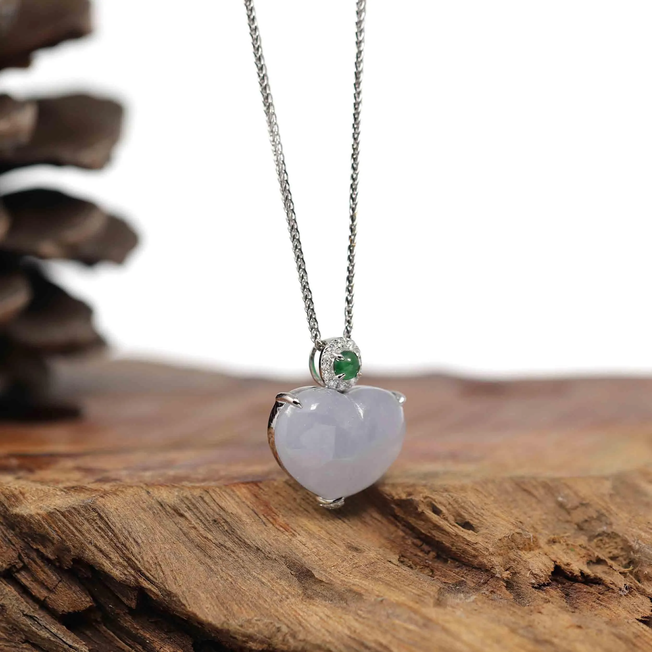 Baikalla 14K Gold Genuine Burmese Lavender Jadeite Jade Heart Pendant with VS1 Diamonds