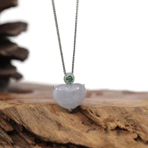 Baikalla 14K Gold Genuine Burmese Lavender Jadeite Jade Heart Pendant with VS1 Diamonds