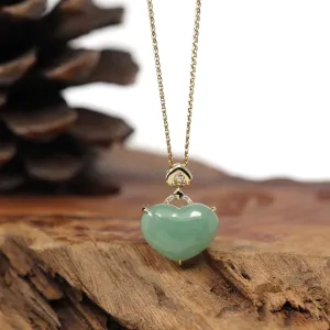 Baikalla 14K Yellow Gold Genuine Burmese Green Jadeite Jade Heart Pendant with VS1 Diamonds