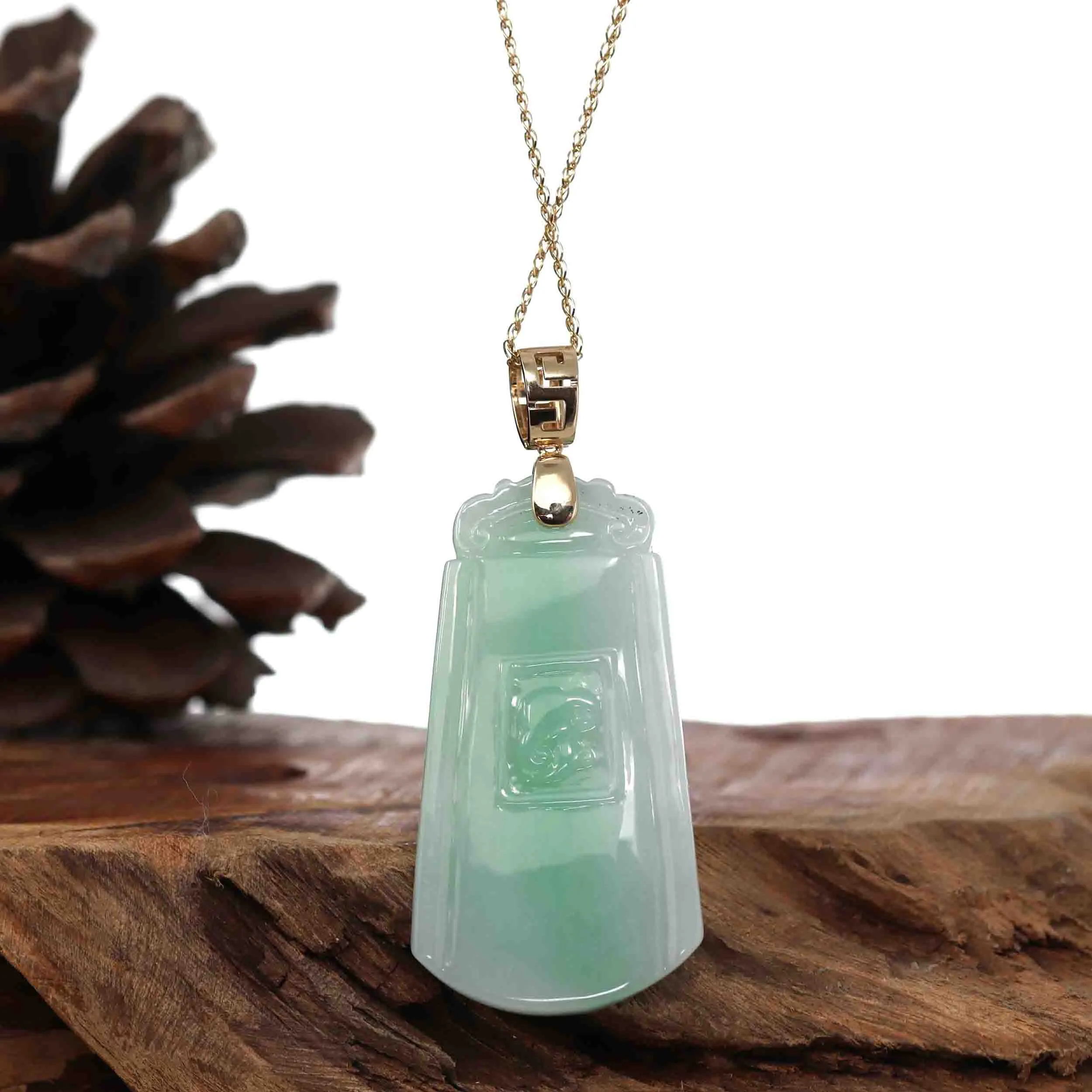 Baikalla Genuine Green Jadeite Jade Dragon Necklace With Gold Bail