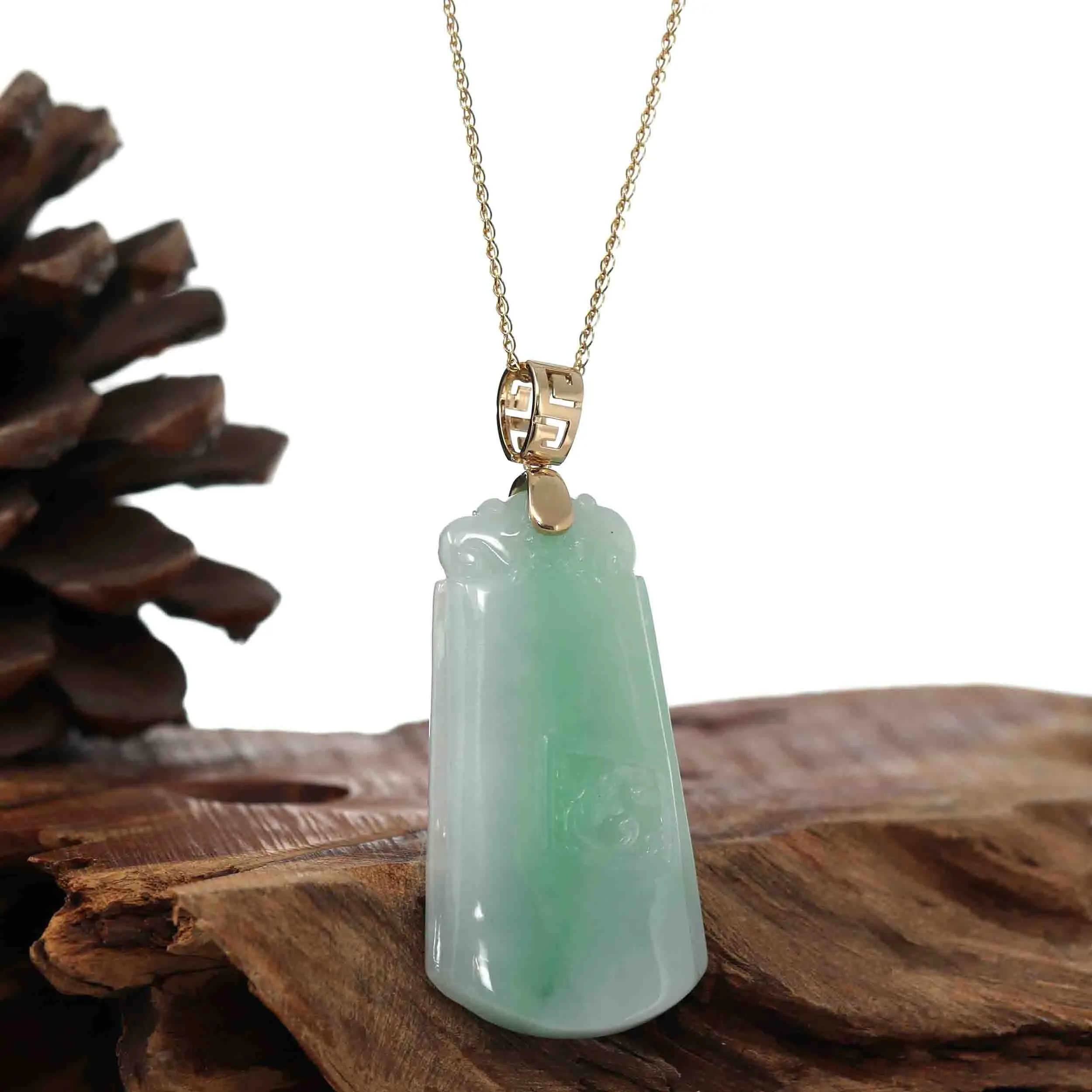 Baikalla Genuine Green Jadeite Jade Dragon Necklace With Gold Bail