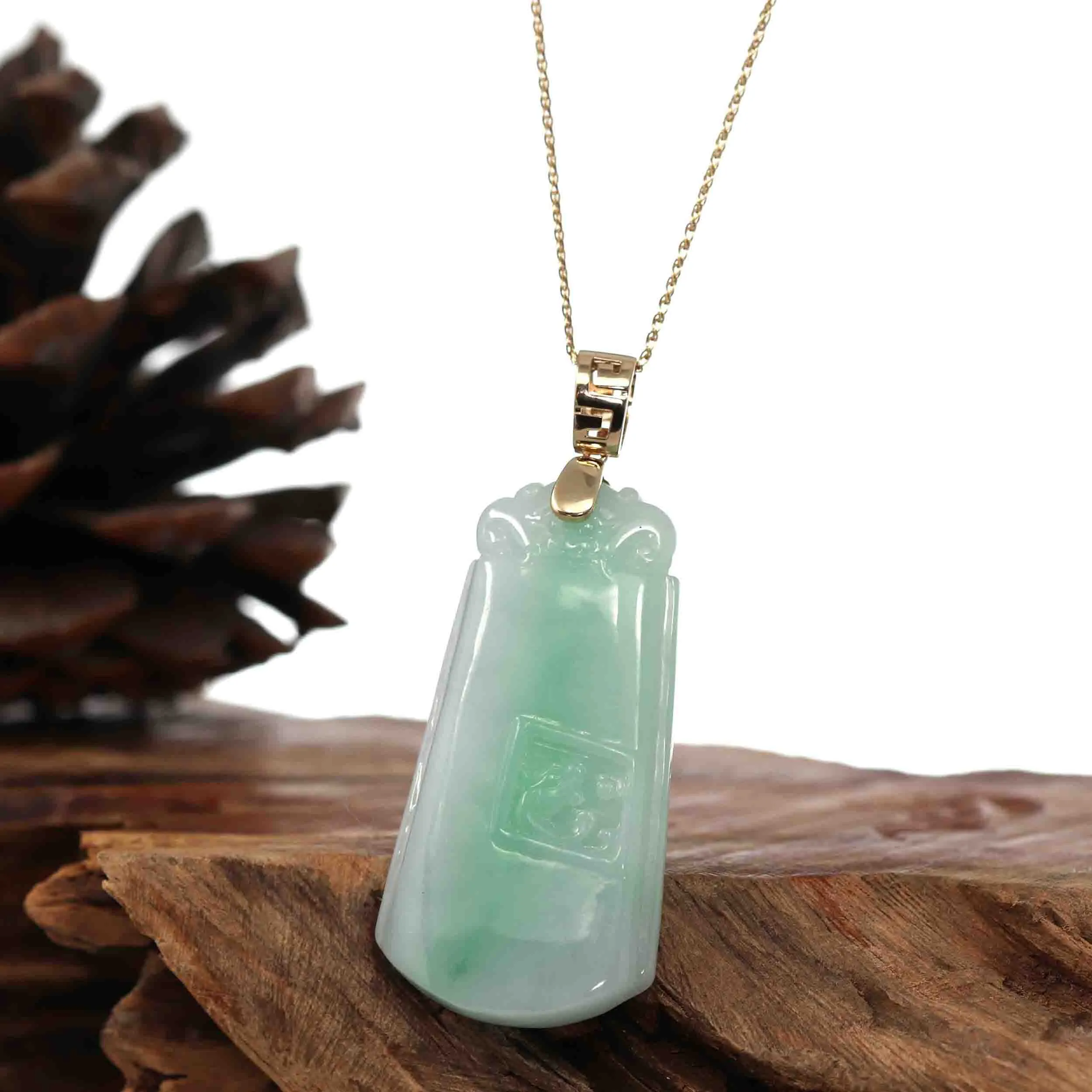 Baikalla Genuine Green Jadeite Jade Dragon Necklace With Gold Bail