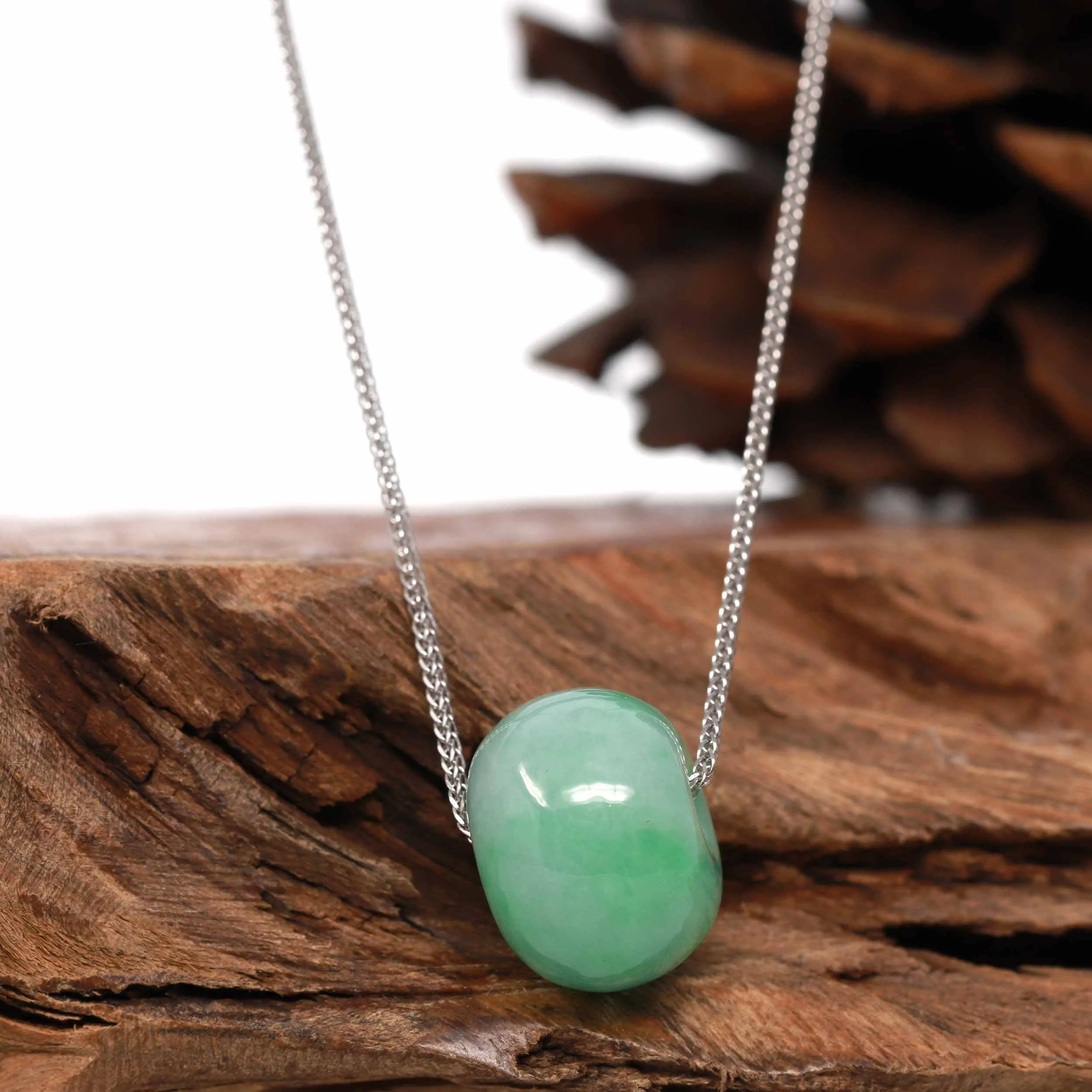 Baikalla™ "Good Luck Button" Necklace Real Deep Green Jade Lucky TongTong Pendant Necklace