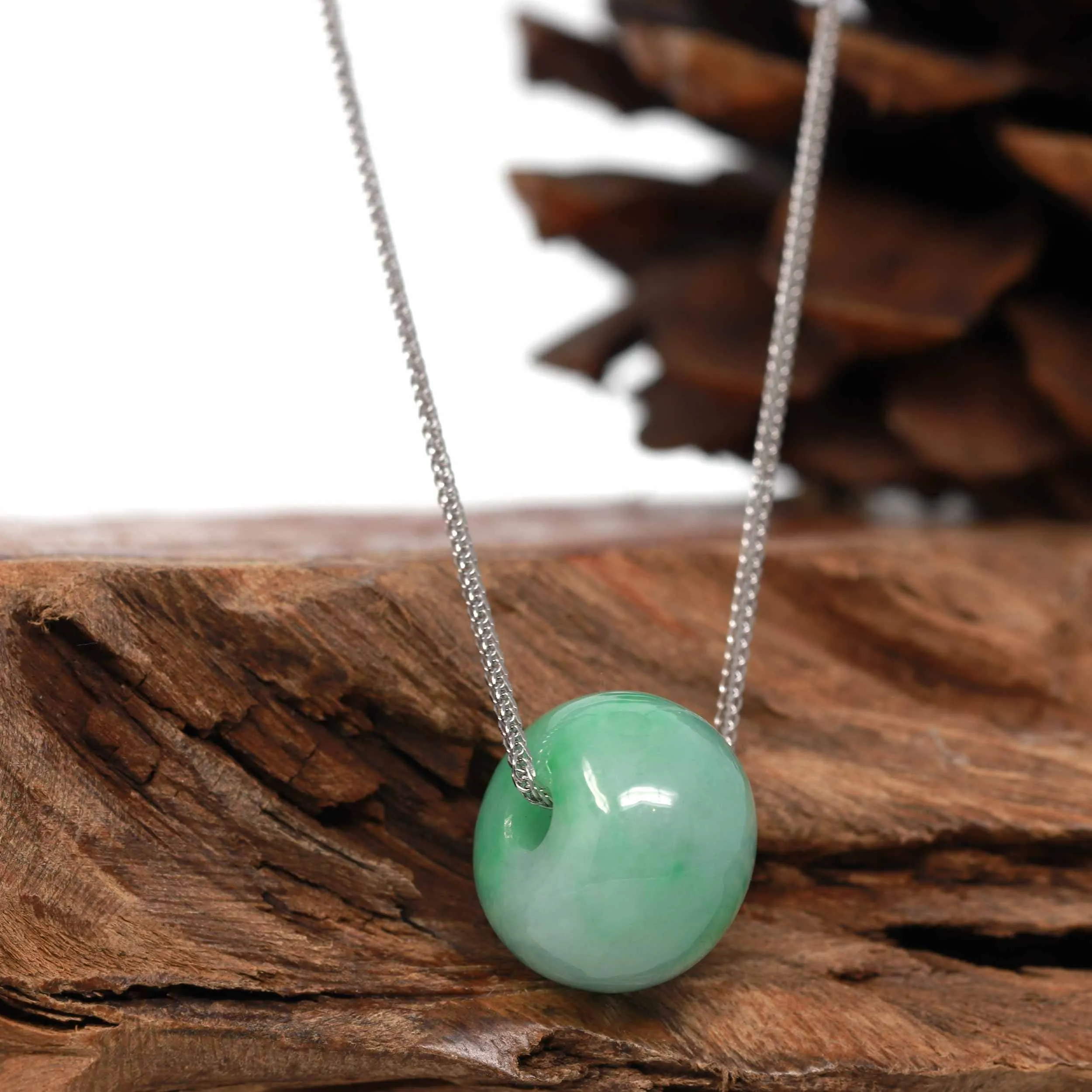 Baikalla™ "Good Luck Button" Necklace Real Deep Green Jade Lucky TongTong Pendant Necklace
