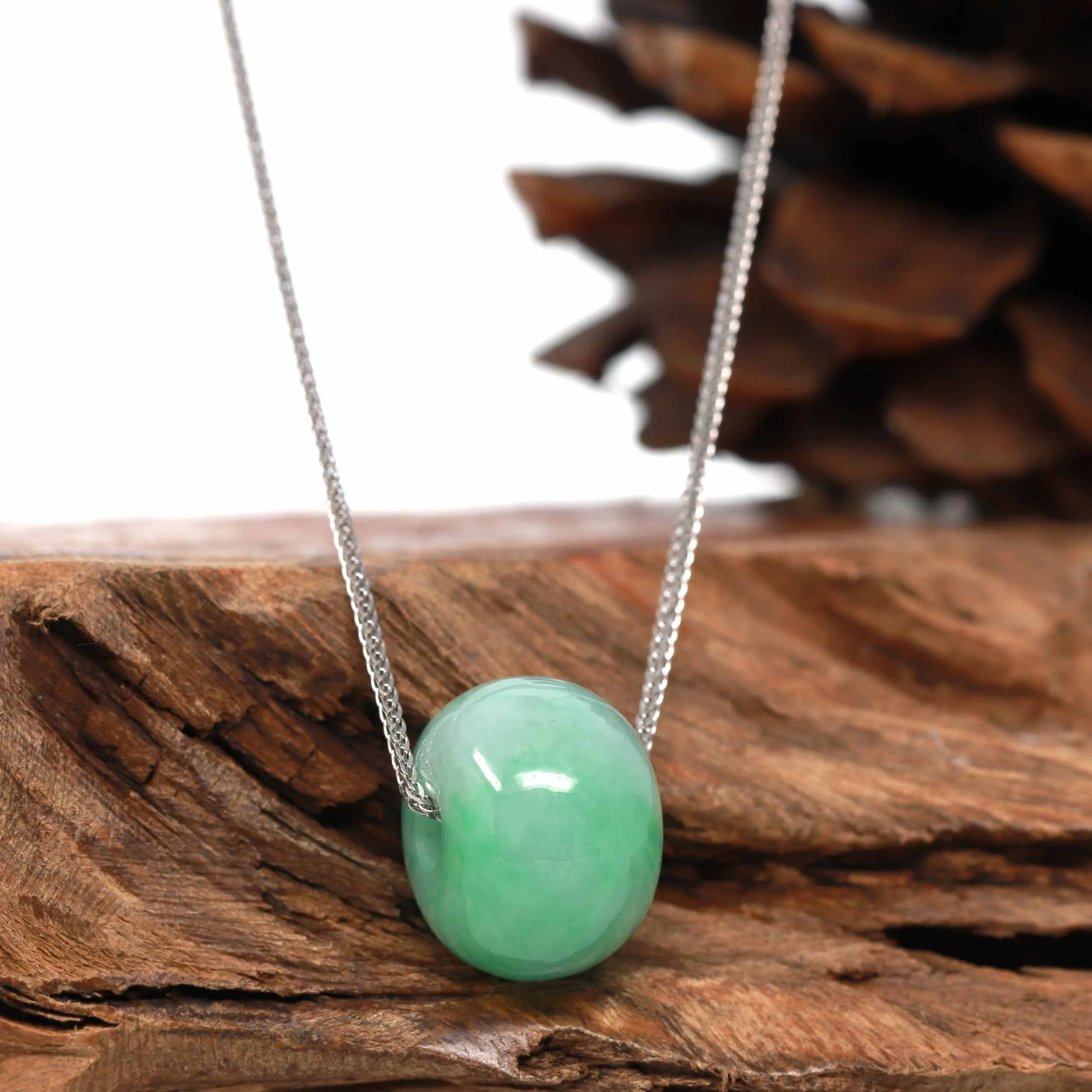 Baikalla™ "Good Luck Button" Necklace Real Deep Green Jade Lucky TongTong Pendant Necklace