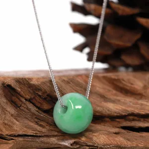 Baikalla™ "Good Luck Button" Necklace Real Deep Green Jade Lucky TongTong Pendant Necklace