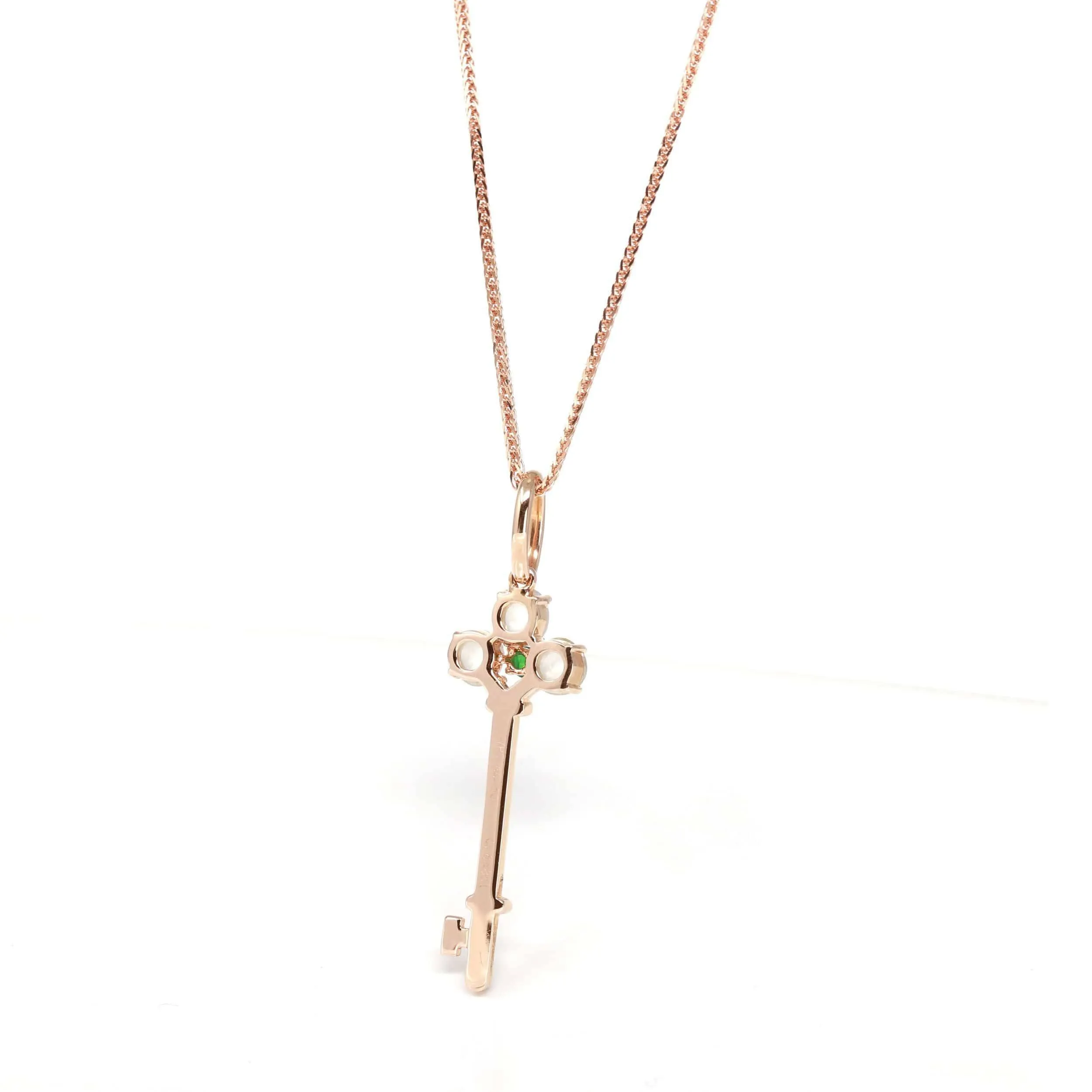 Baikalla™ "Jadeite Good Luck Key" 18k Rose Gold Genuine Burmese Jadeite Necklace With Diamonds