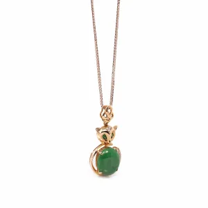 Baikalla™ "Lucky Owl" 18k Rose Gold Genuine Burmese Imperial Jadeite Jade Owl Pendant Necklace