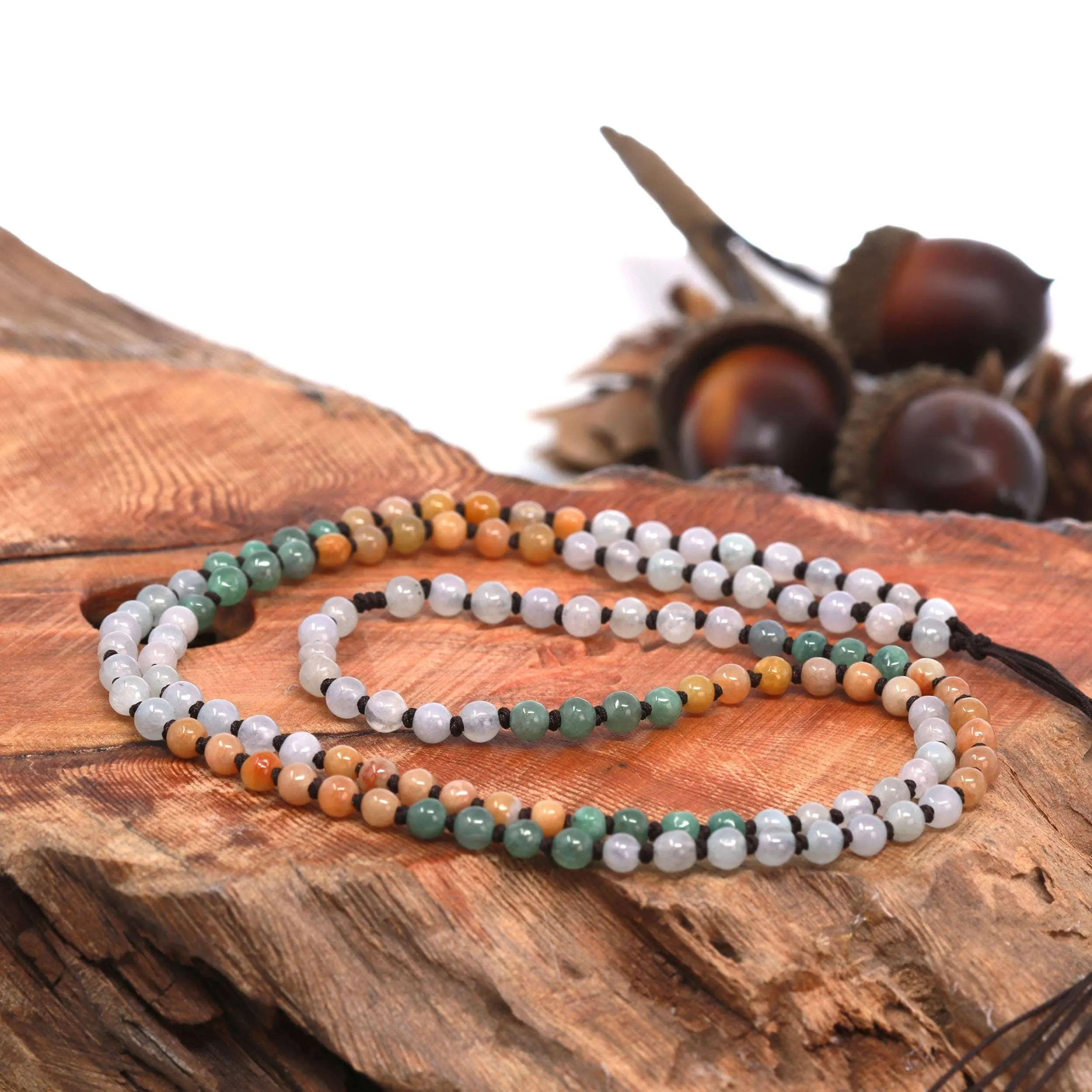 Baikalla "Multi Color Beads Necklace" Natural String Burmese Jadeite Jade Beads Necklace
