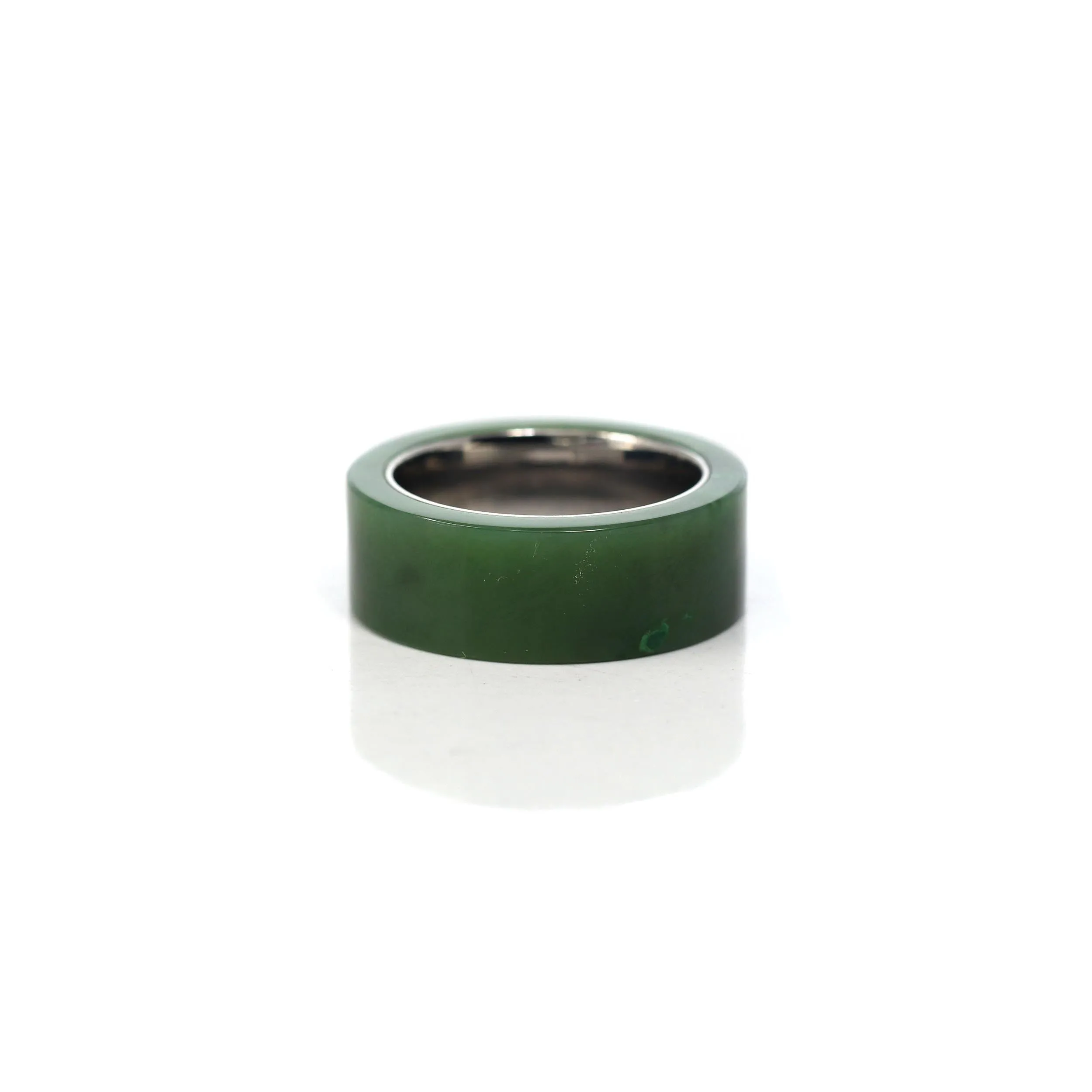Baikalla™ "Signature Signet" Stainless Steel Real Green Nephrite Jade Classic Men's Band