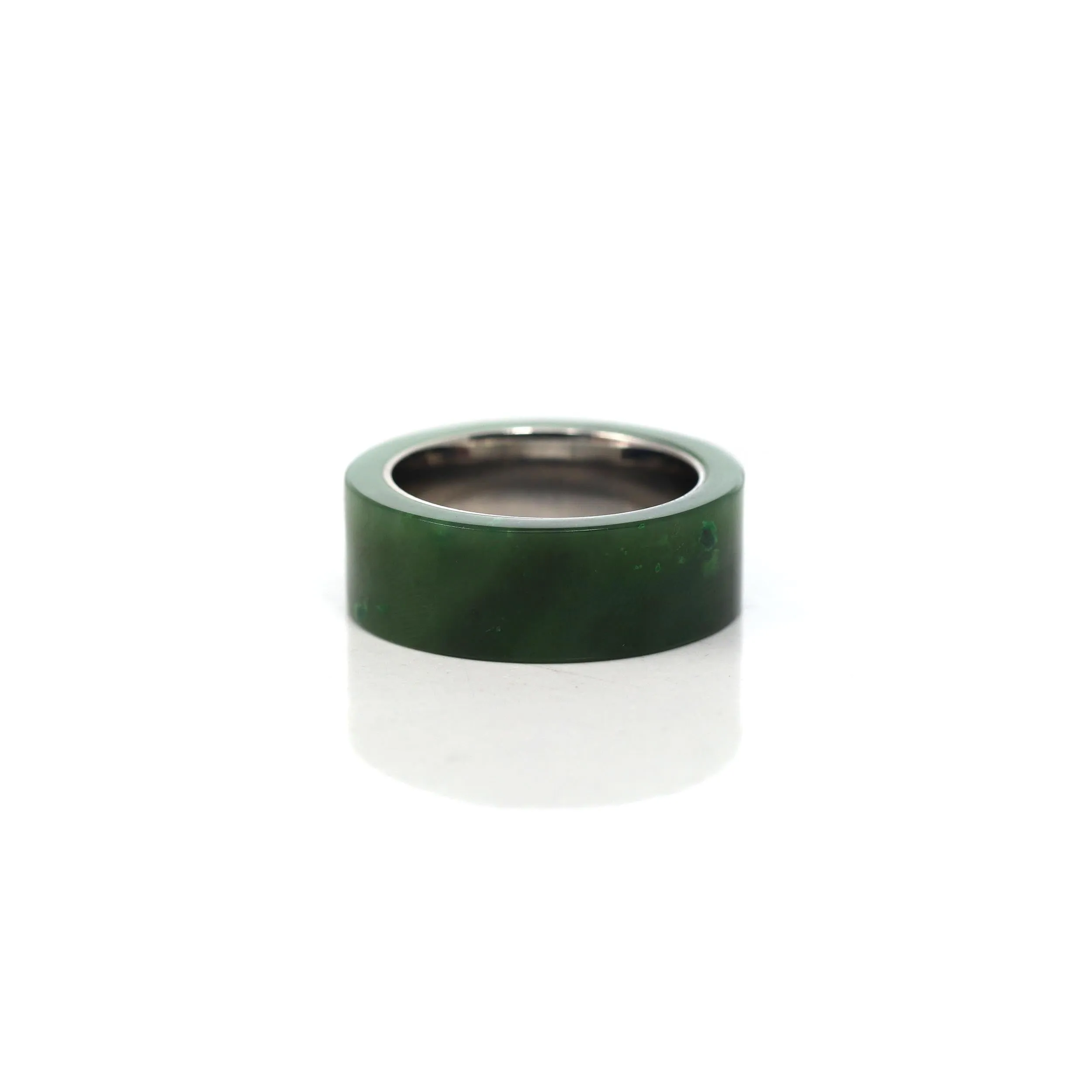 Baikalla™ "Signature Signet" Stainless Steel Real Green Nephrite Jade Classic Men's Band