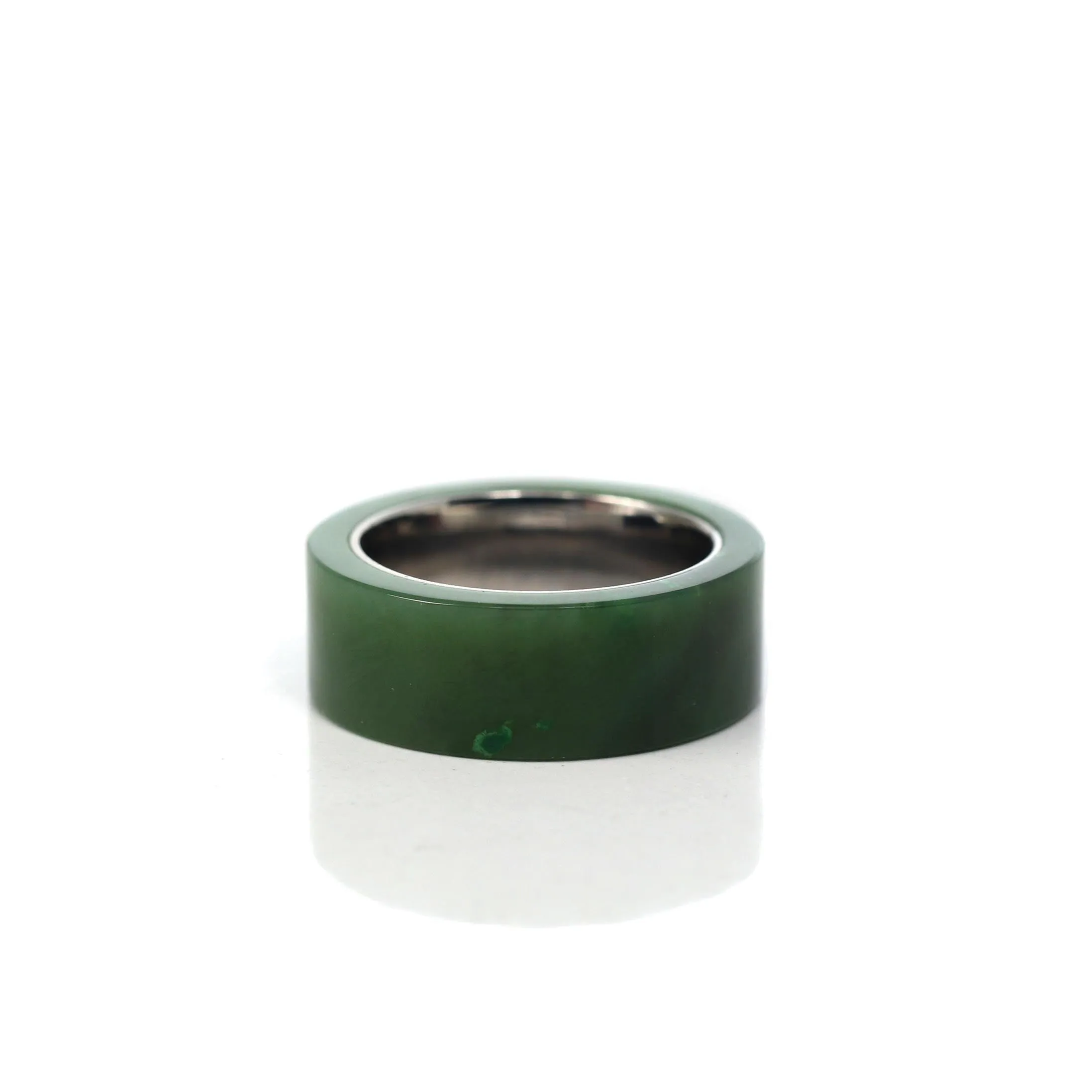 Baikalla™ "Signature Signet" Stainless Steel Real Green Nephrite Jade Classic Men's Band