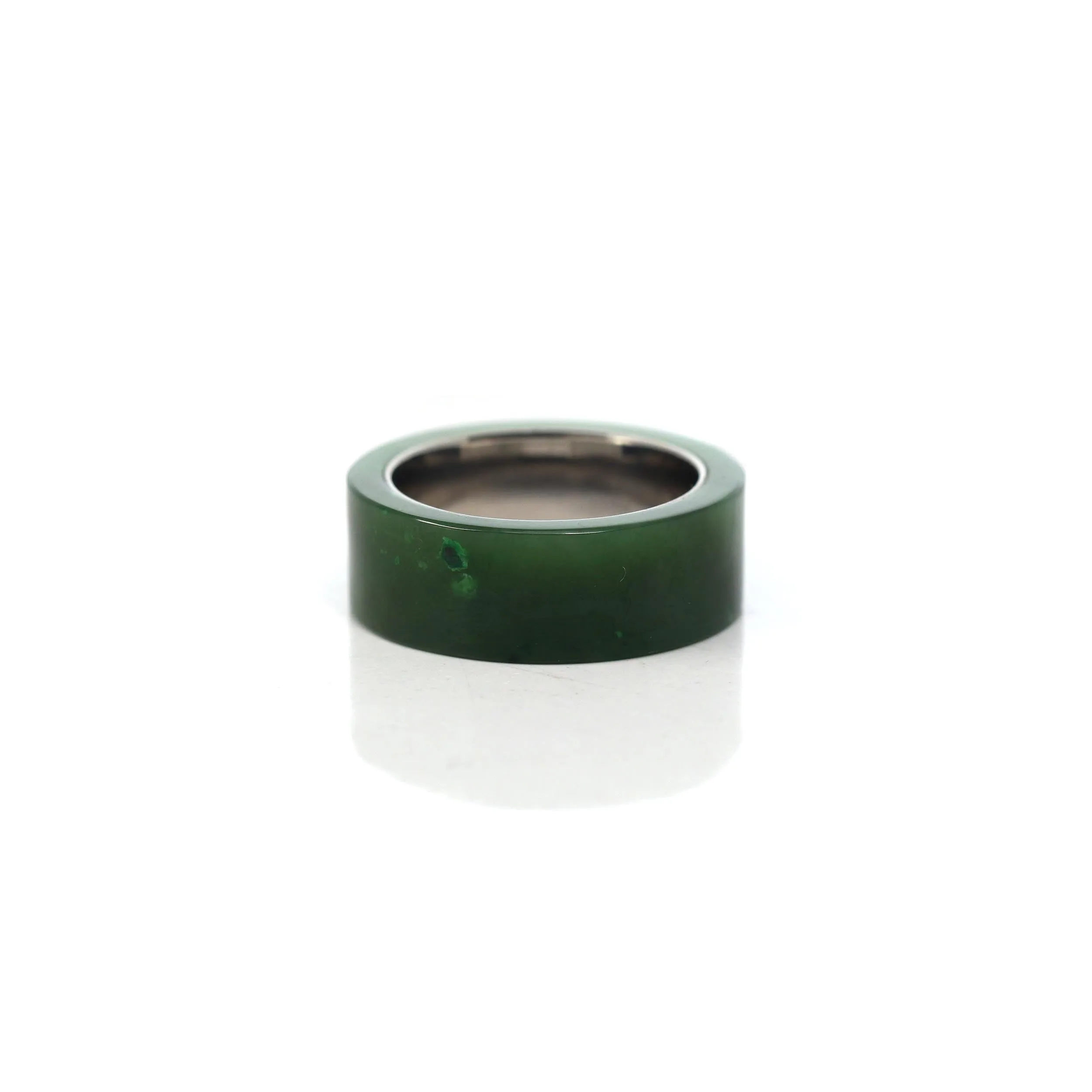 Baikalla™ "Signature Signet" Stainless Steel Real Green Nephrite Jade Classic Men's Band