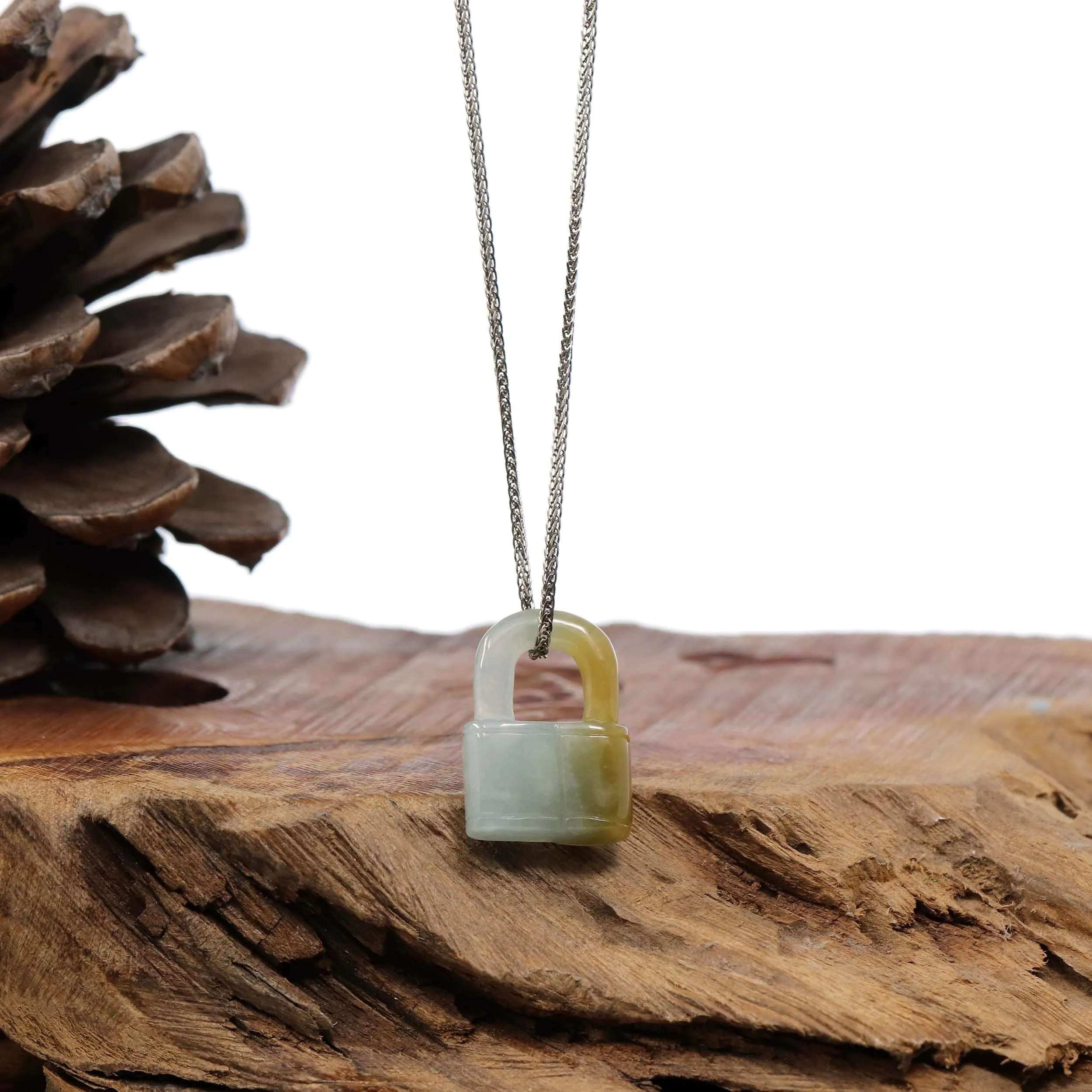 Baikalla Yellow and Ice Jadeite Jade Lock Necklace Pendant