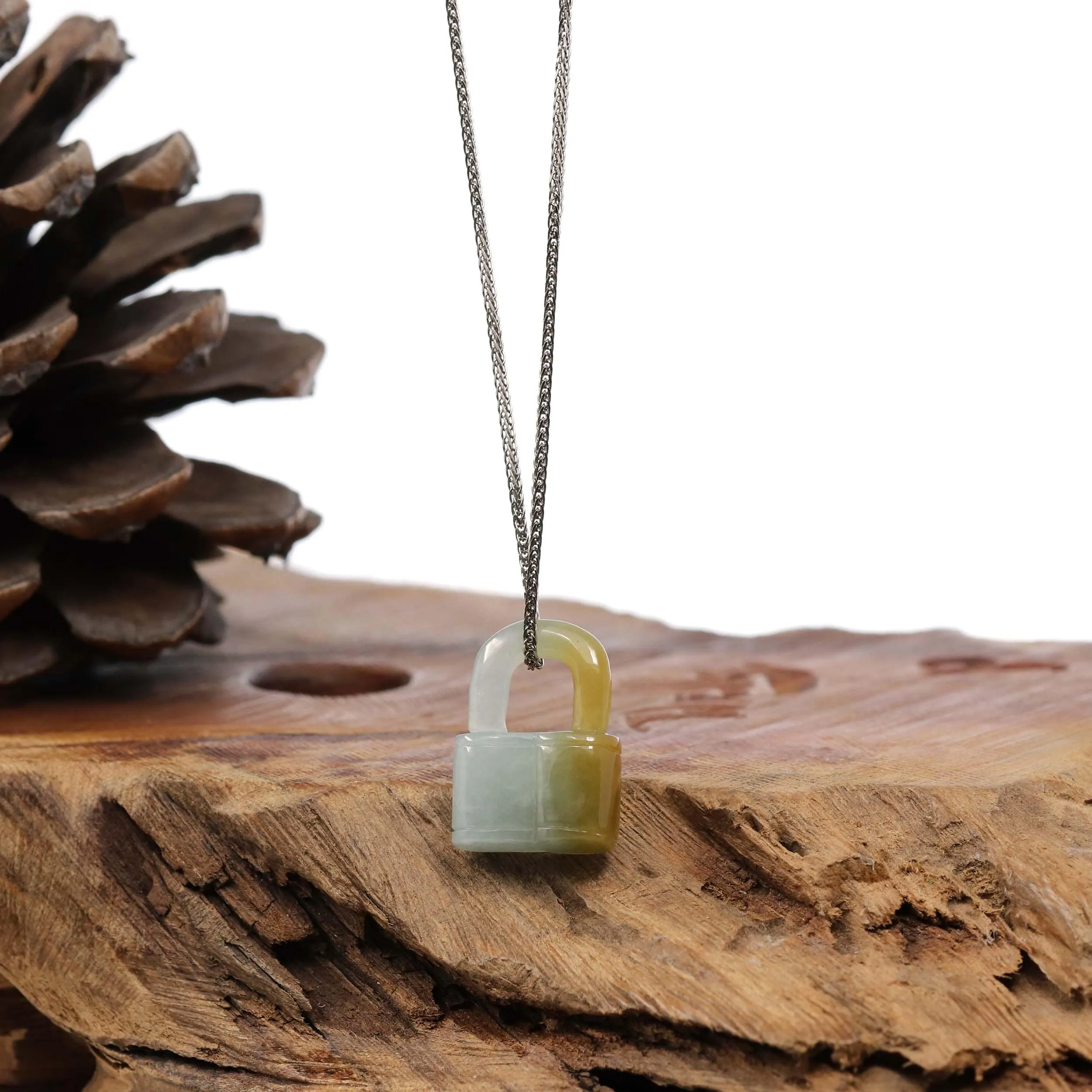 Baikalla Yellow and Ice Jadeite Jade Lock Necklace Pendant