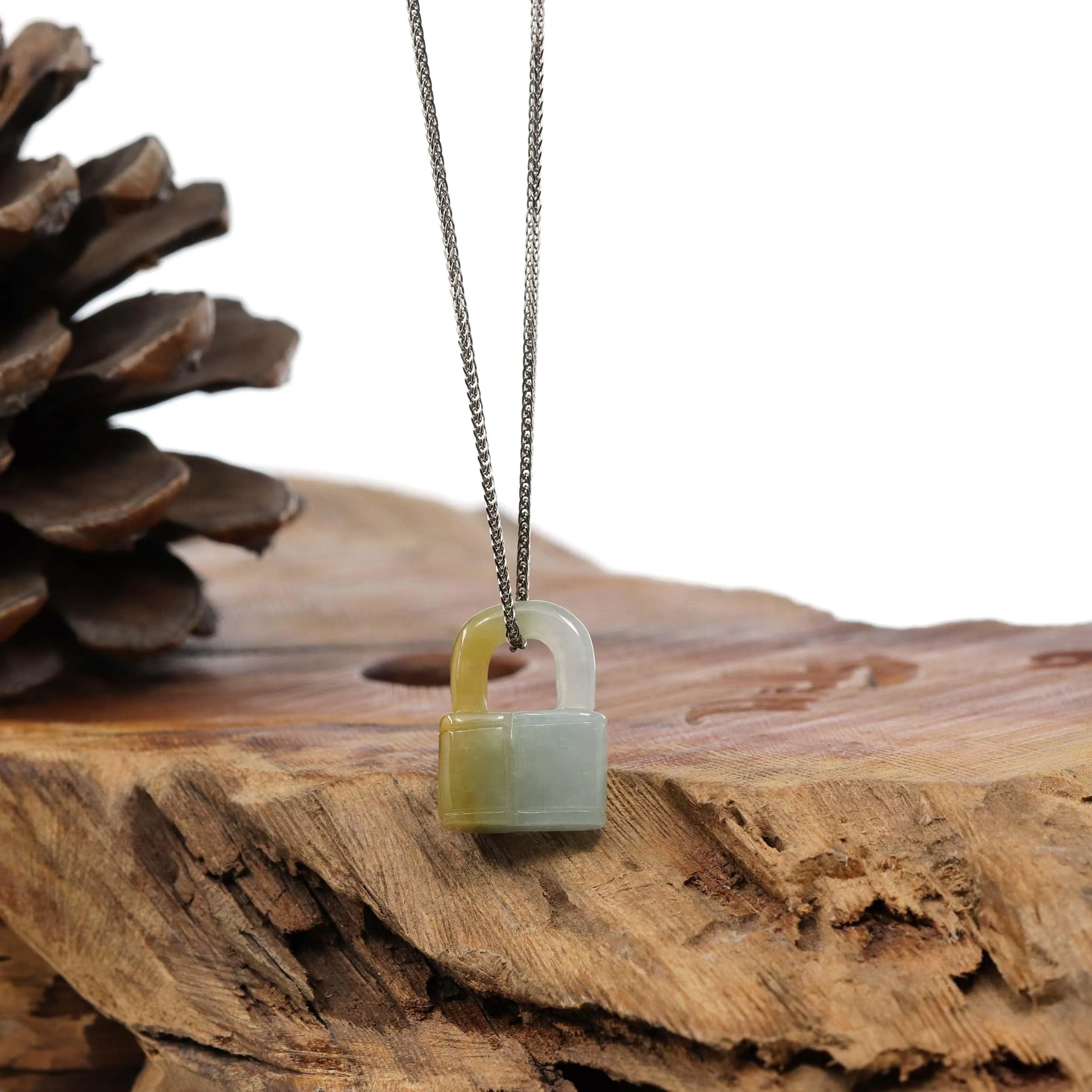 Baikalla Yellow and Ice Jadeite Jade Lock Necklace Pendant