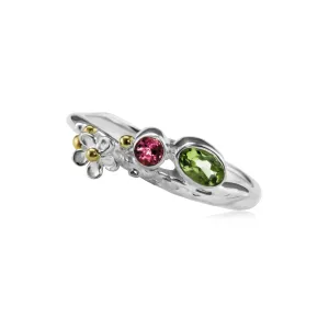 Banyan Peridot and Pink Tourmaline Flower Ring
