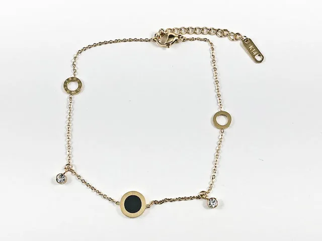 Beautiful Thin Multi Round Disc With Roman Numerals Design Gold Tone Steel Anklet