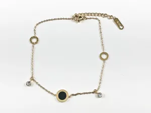Beautiful Thin Multi Round Disc With Roman Numerals Design Gold Tone Steel Anklet