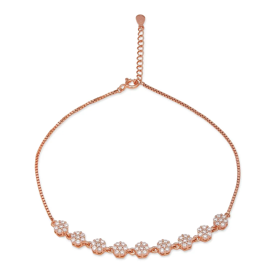 Blossom Brilliance Floral CZ Rose Gold Plated 925 Sterling Silver Anklet