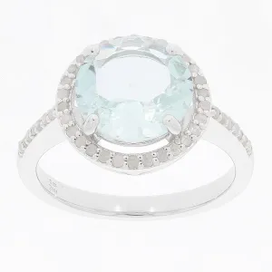 Blue Aquamarine Sterling Silver Ring with Diamond Accent