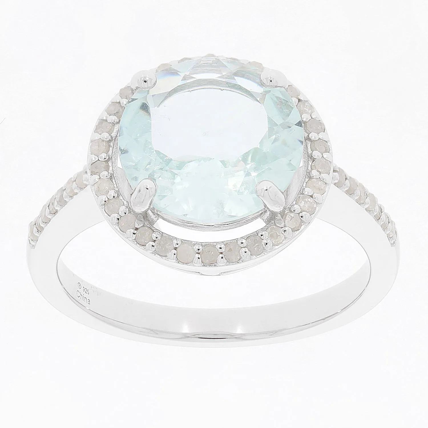 Blue Aquamarine Sterling Silver Ring with Diamond Accent