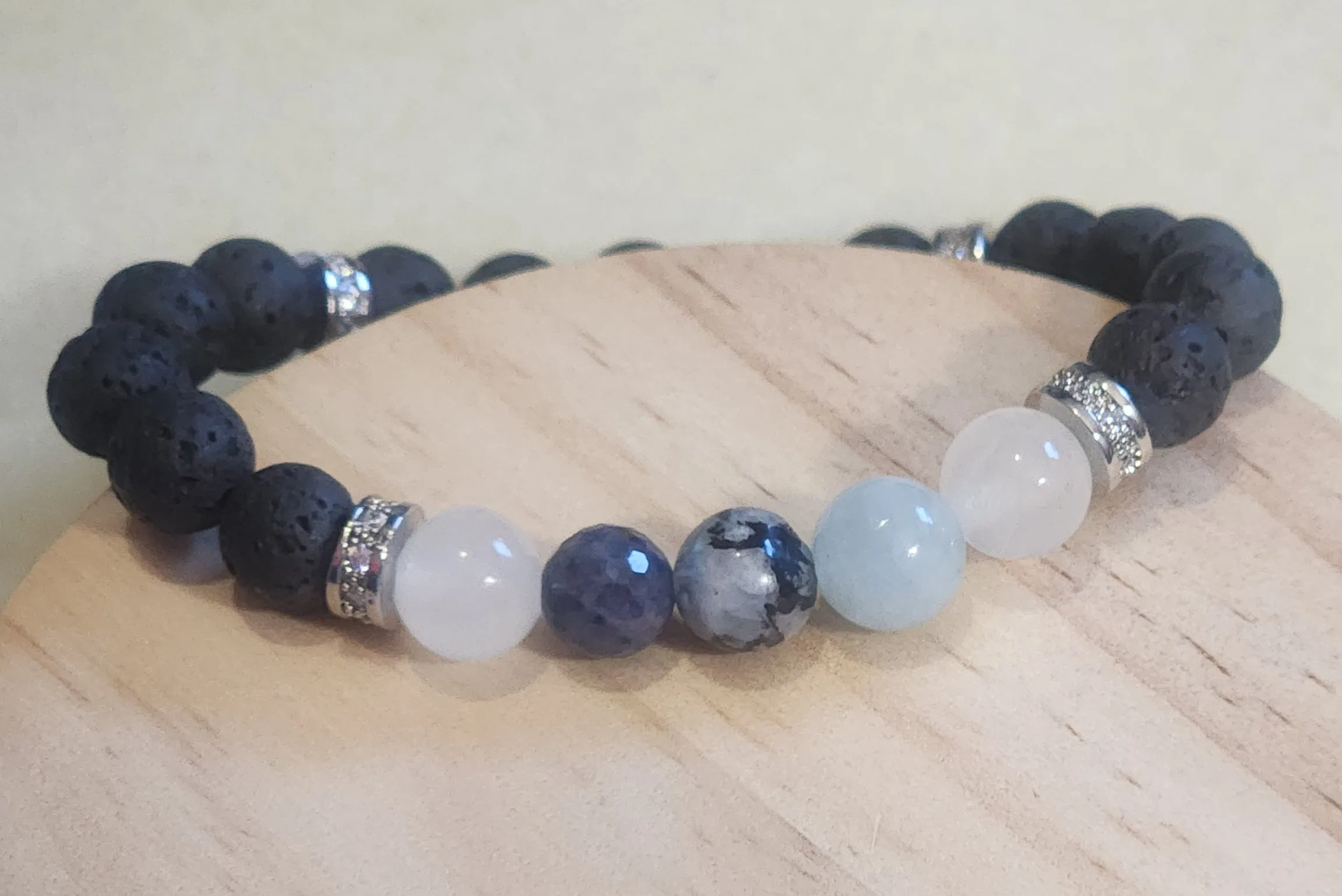 Bracelet with Moonstone, Sapphire, Aquamarine, Selenite, and Lava stones