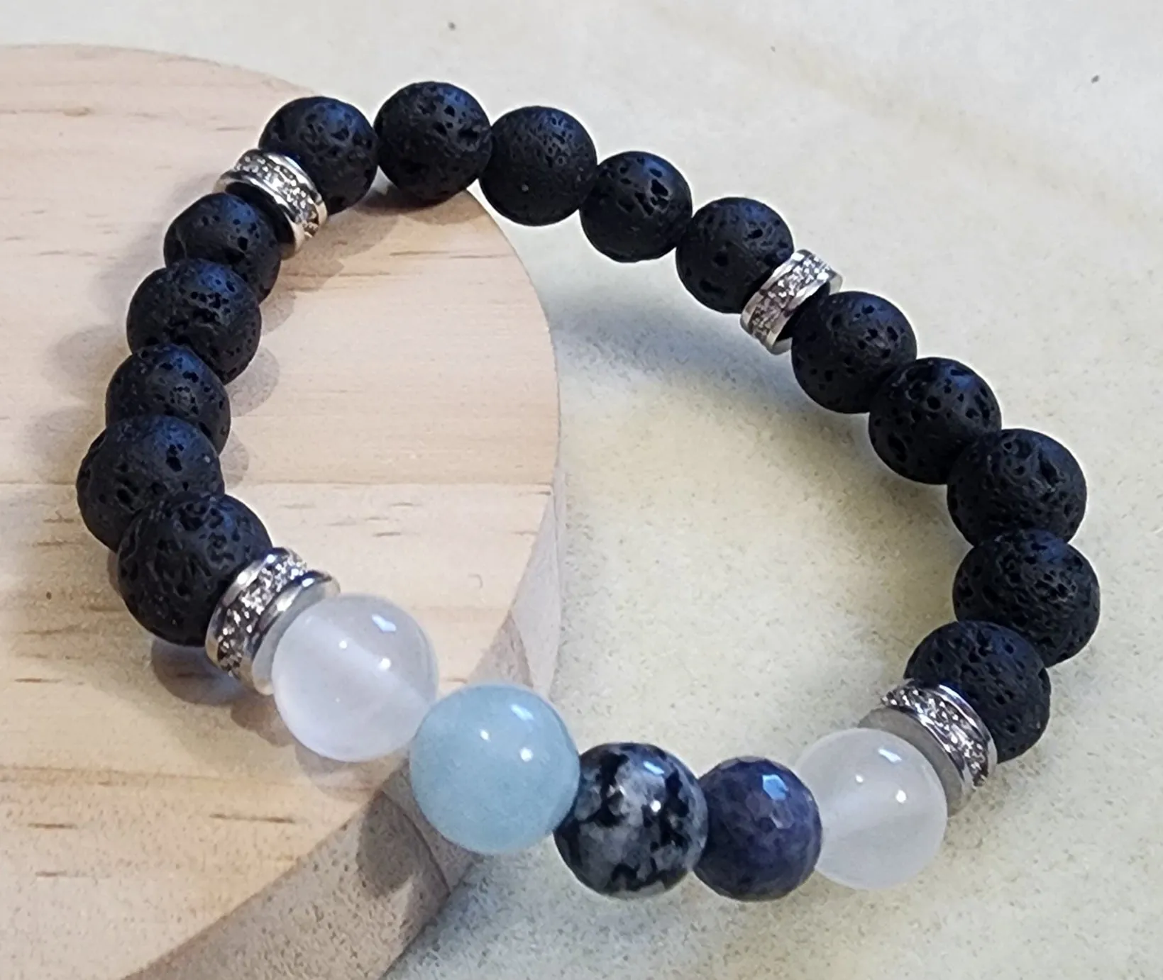 Bracelet with Moonstone, Sapphire, Aquamarine, Selenite, and Lava stones