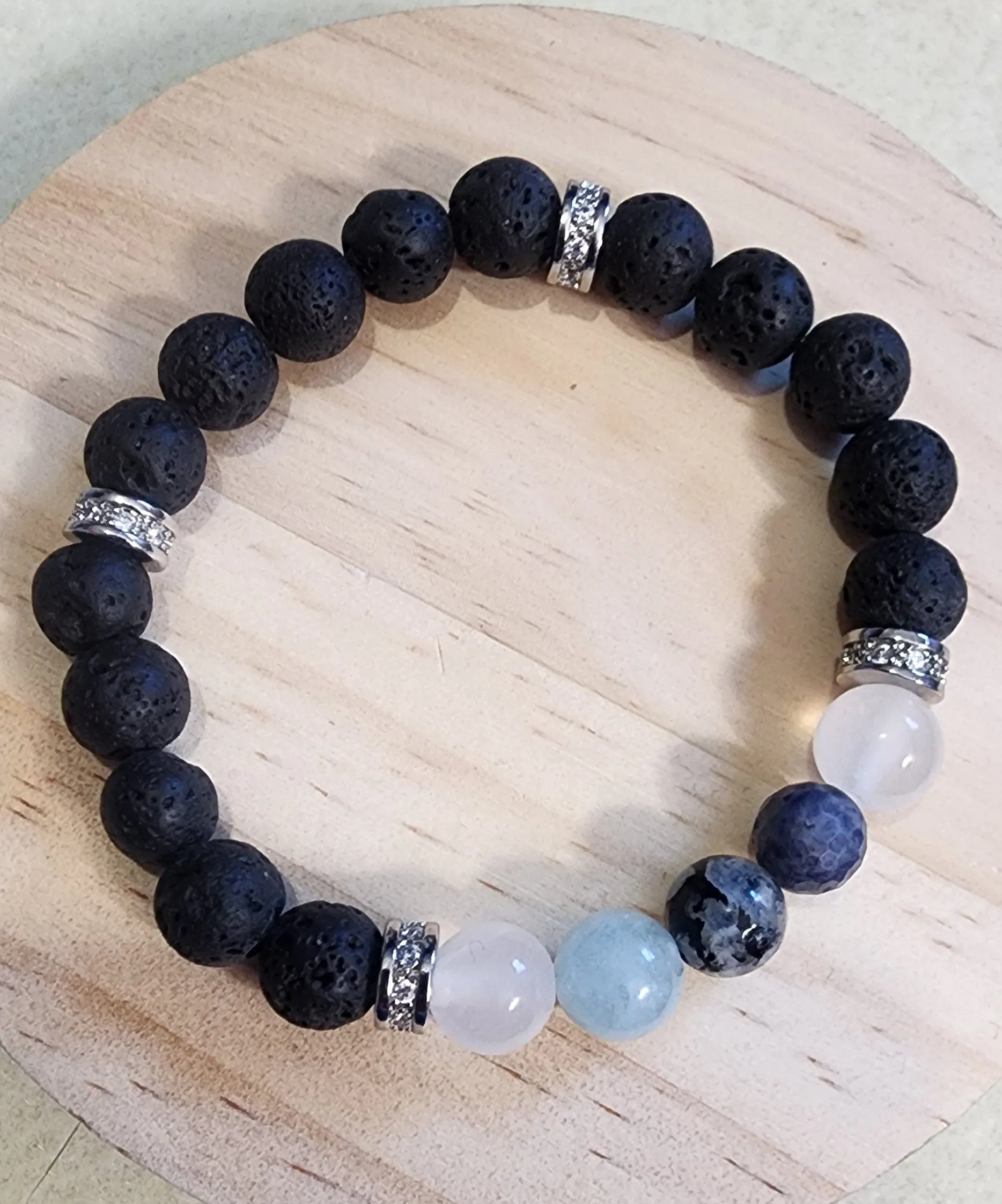 Bracelet with Moonstone, Sapphire, Aquamarine, Selenite, and Lava stones