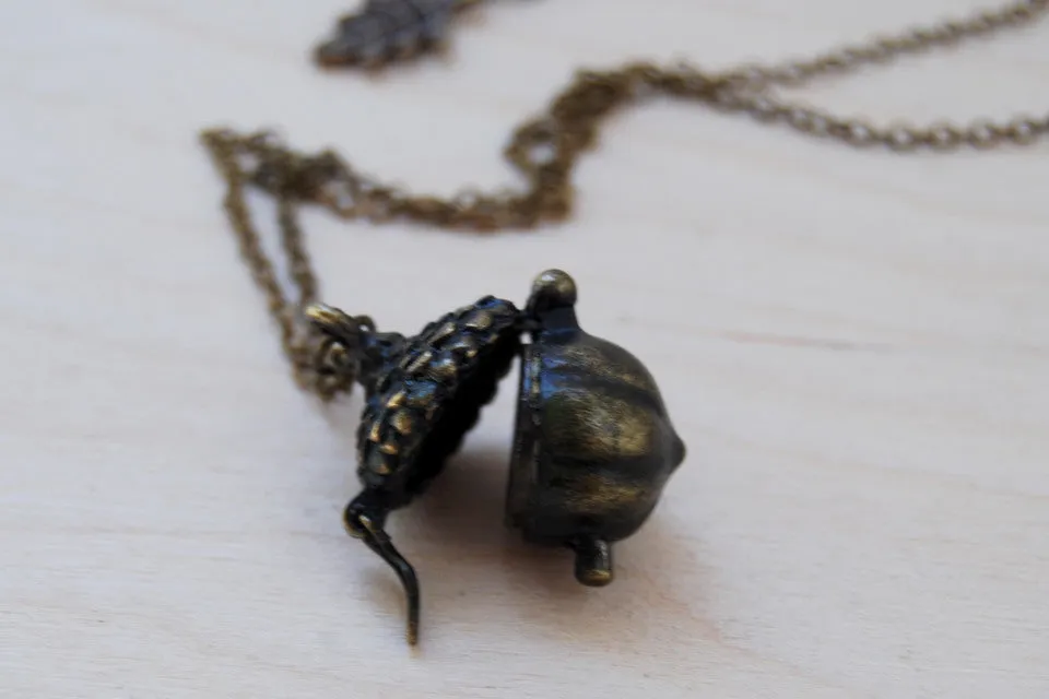 Brass Acorn Locket | Fall Acorn Necklace | Nature Jewelry | Woodland Acorn Locket