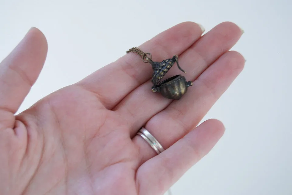 Brass Acorn Locket | Fall Acorn Necklace | Nature Jewelry | Woodland Acorn Locket