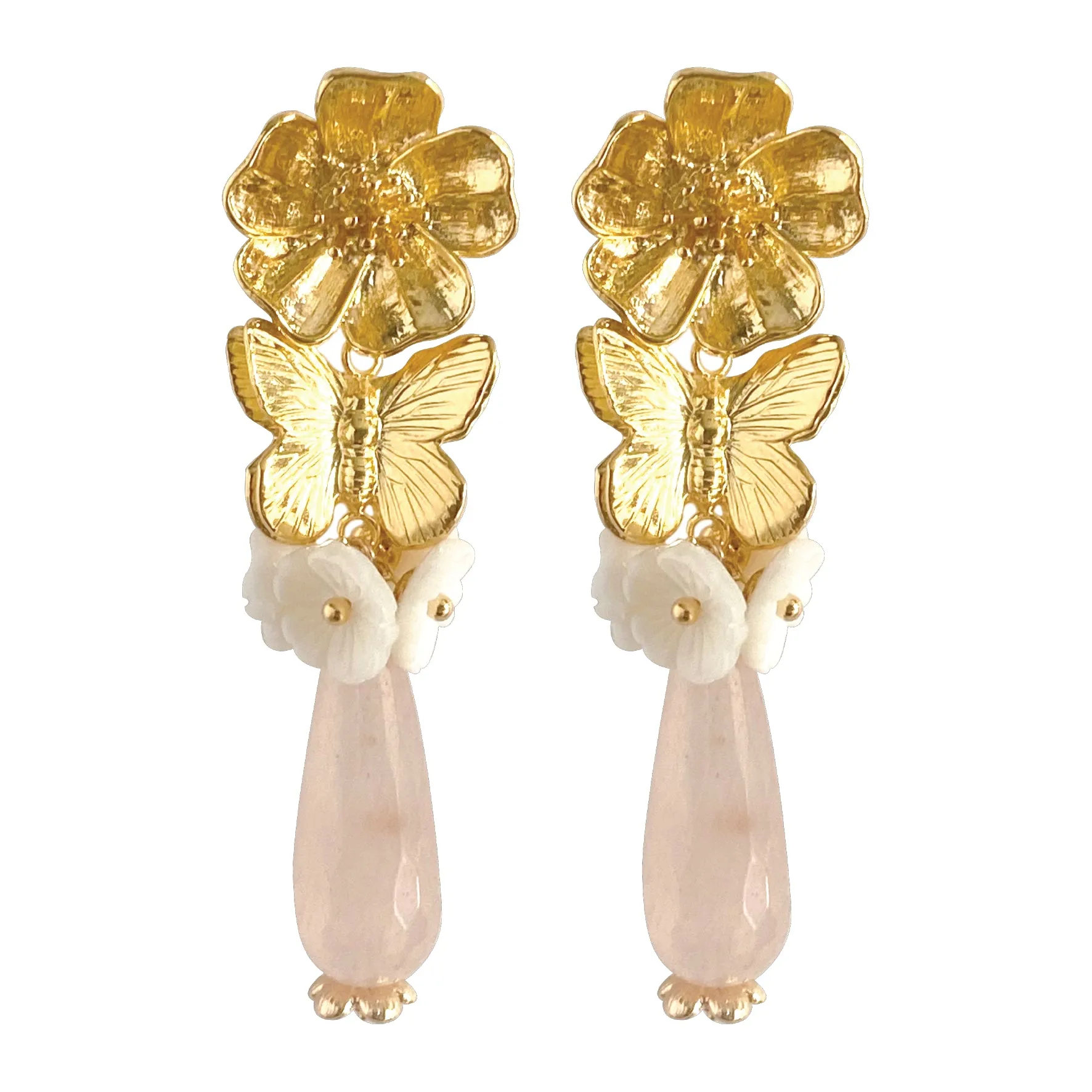 BUTTERFLY FLOWER BUNCH DROP EARRINGS
