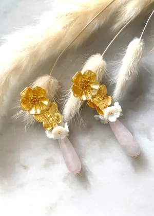 BUTTERFLY FLOWER BUNCH DROP EARRINGS