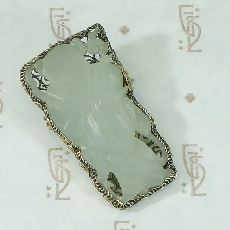 Carved Celadon Jade Brooch