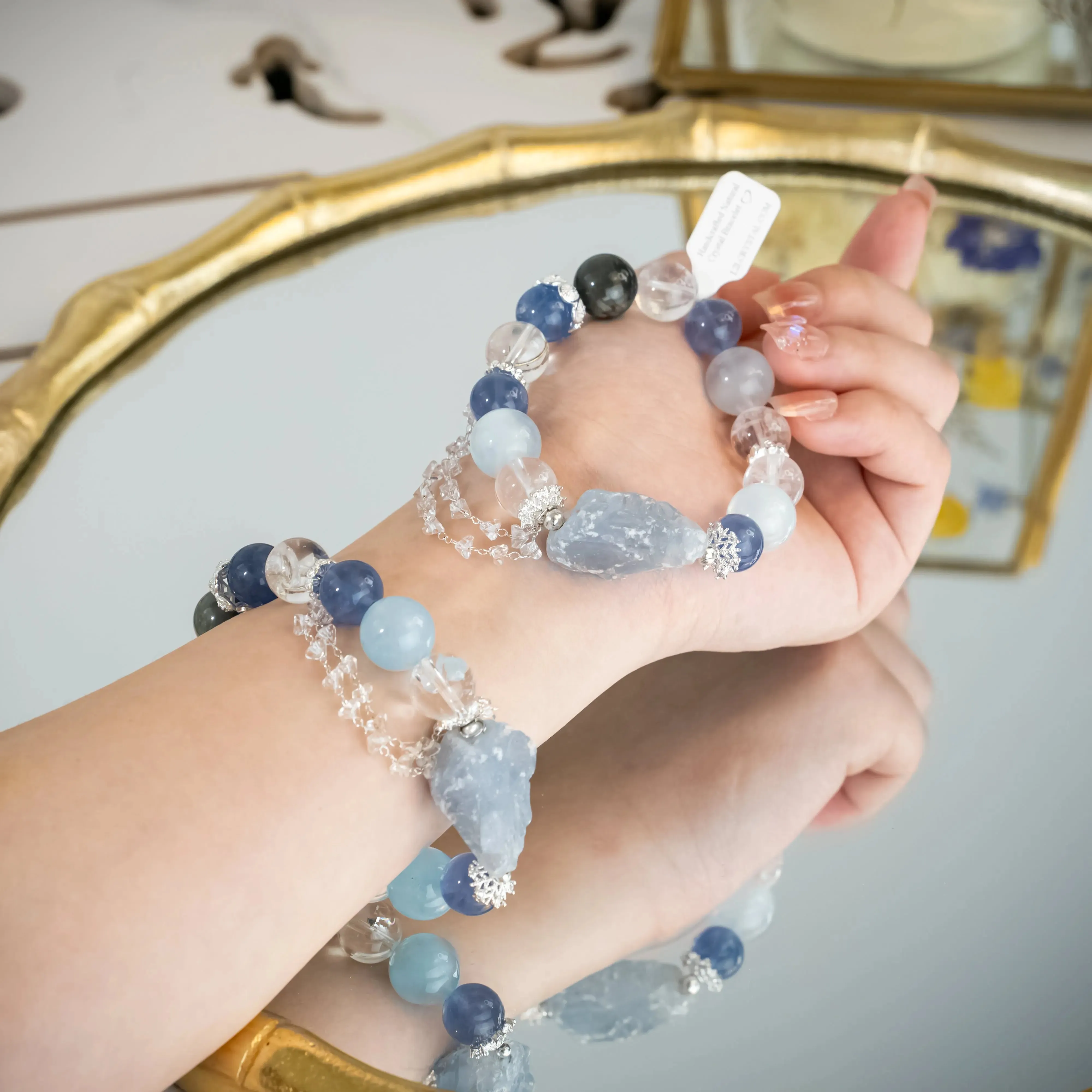 Celestite Fluorite Aquamarine Bracelet