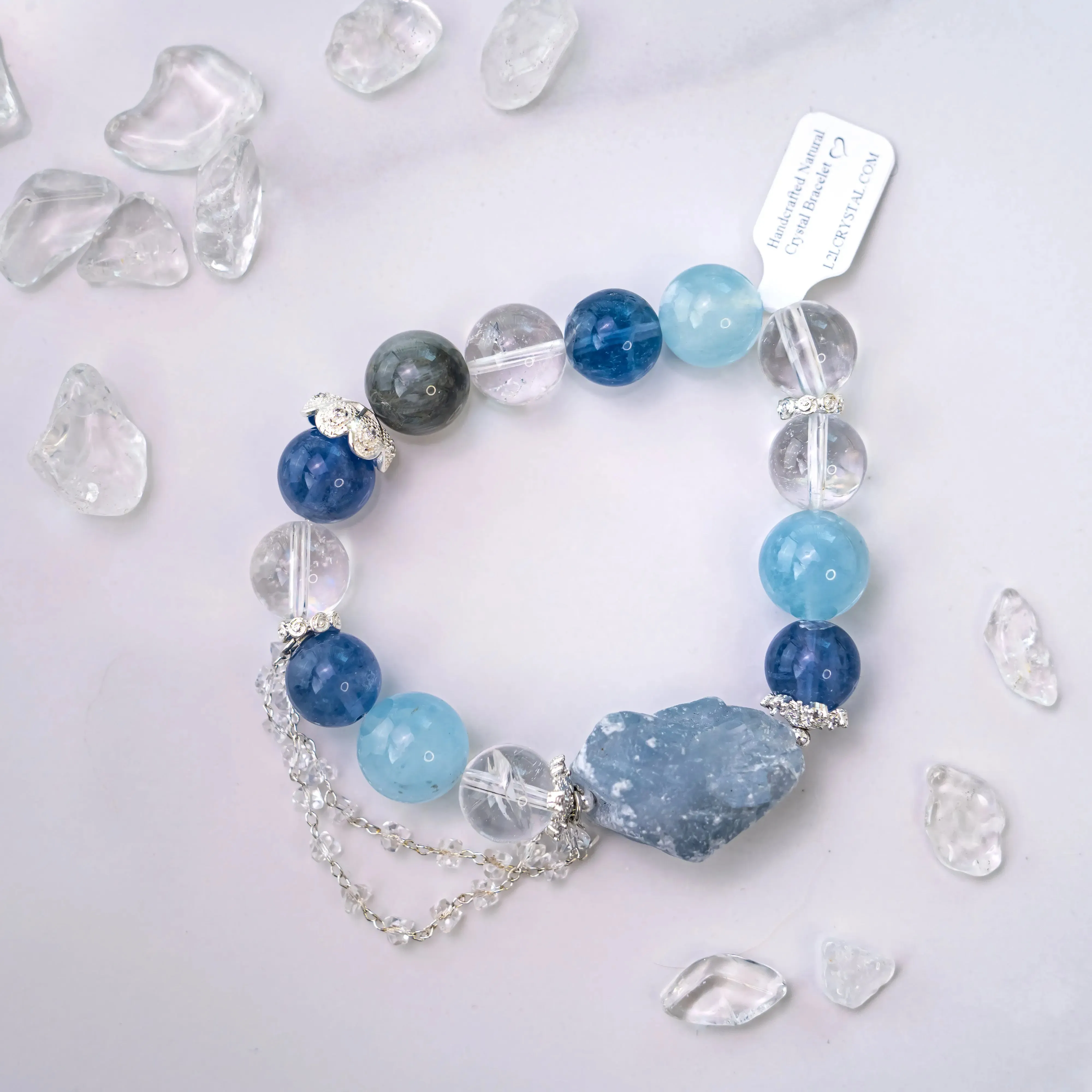 Celestite Fluorite Aquamarine Bracelet