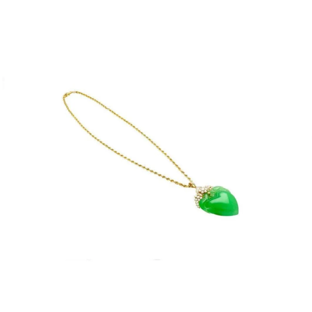 Certified Jadeite Jade Grade A Fei Cui Two Bird Feeding Motif Pendant in 18k