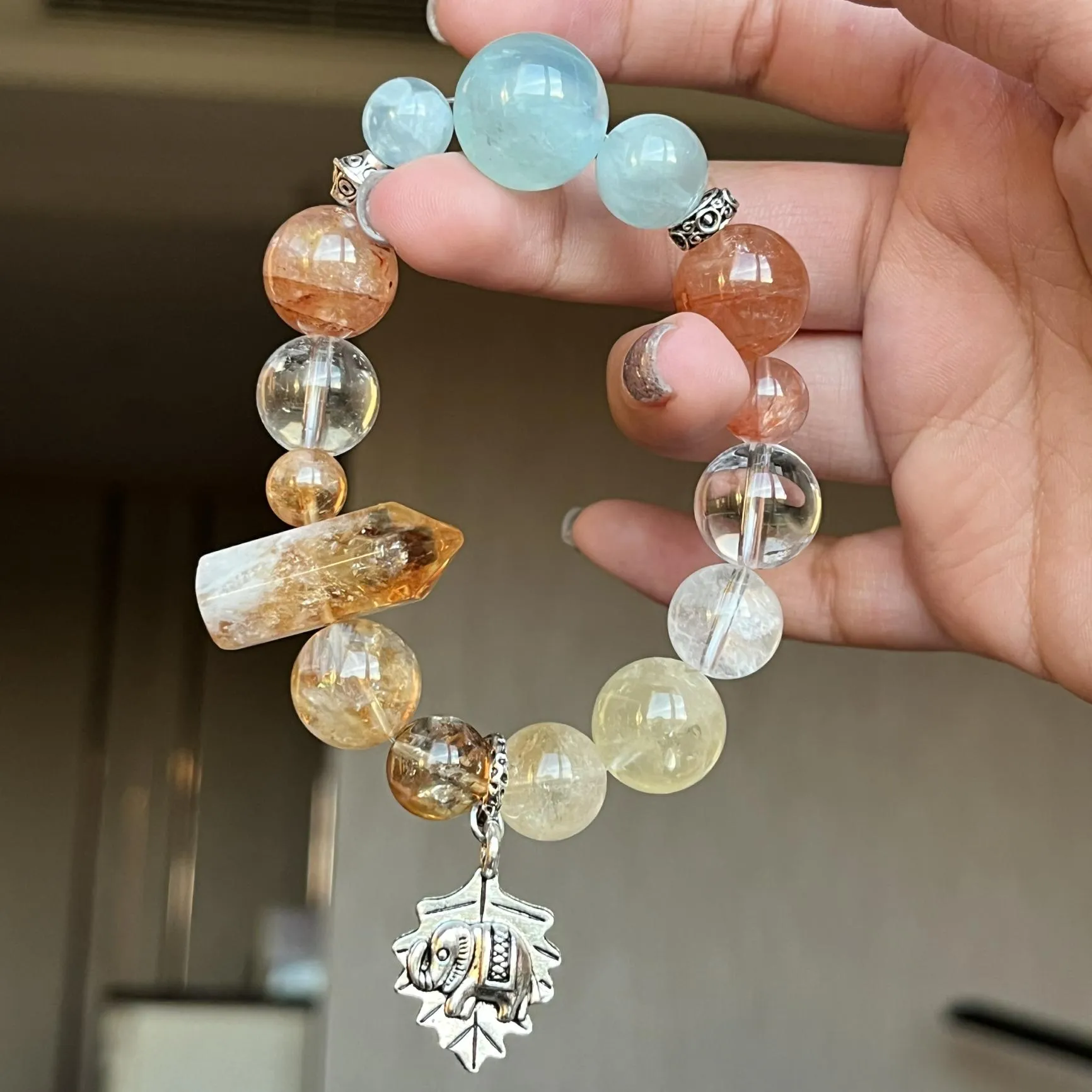 Citrine Aquamarine Hematoid Quartz Bracelet