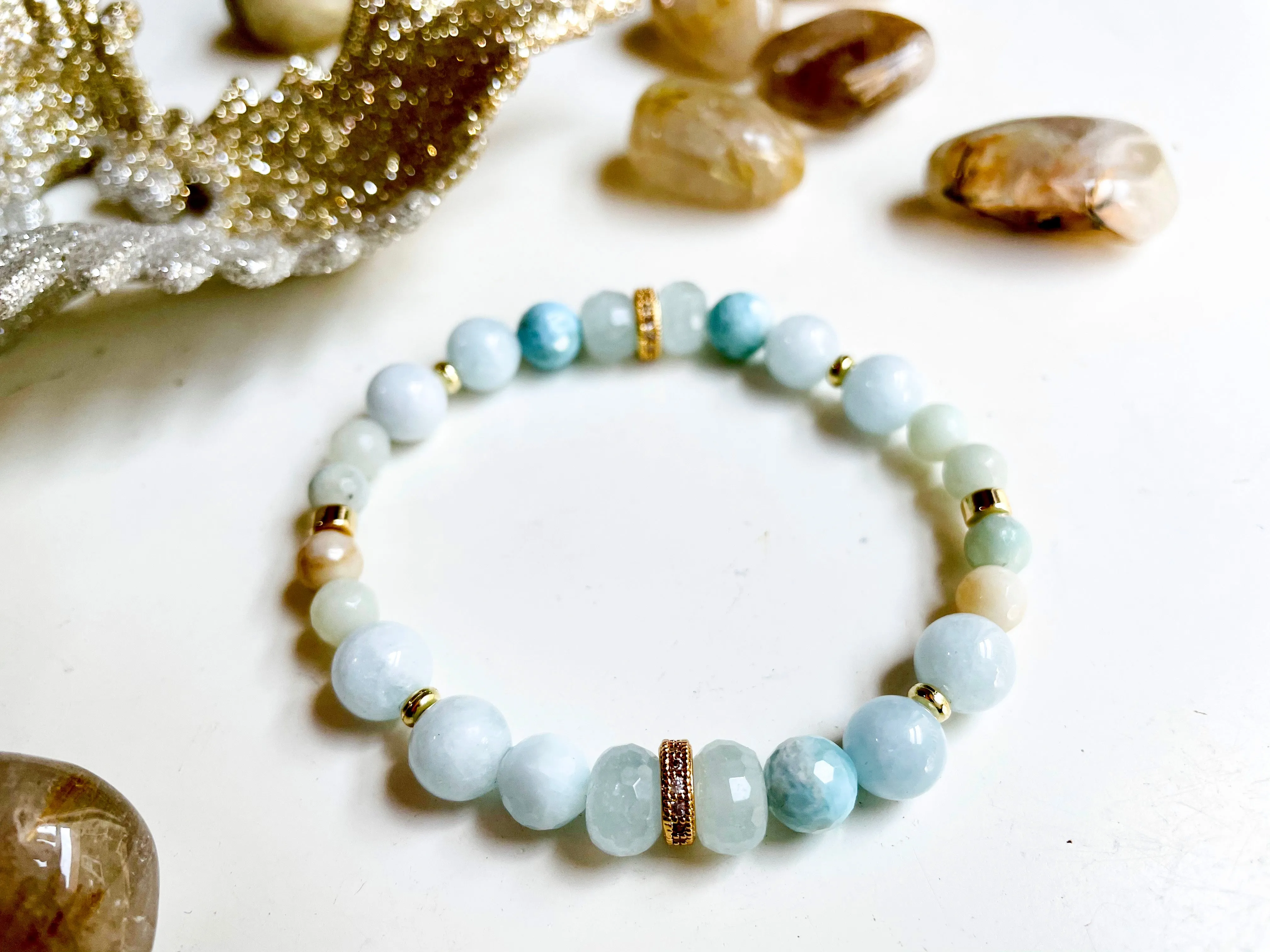 Connecting with the Archangel || Archangel Raguel || Aquamarine, Larimar & Amazonite Beaded Bracelet