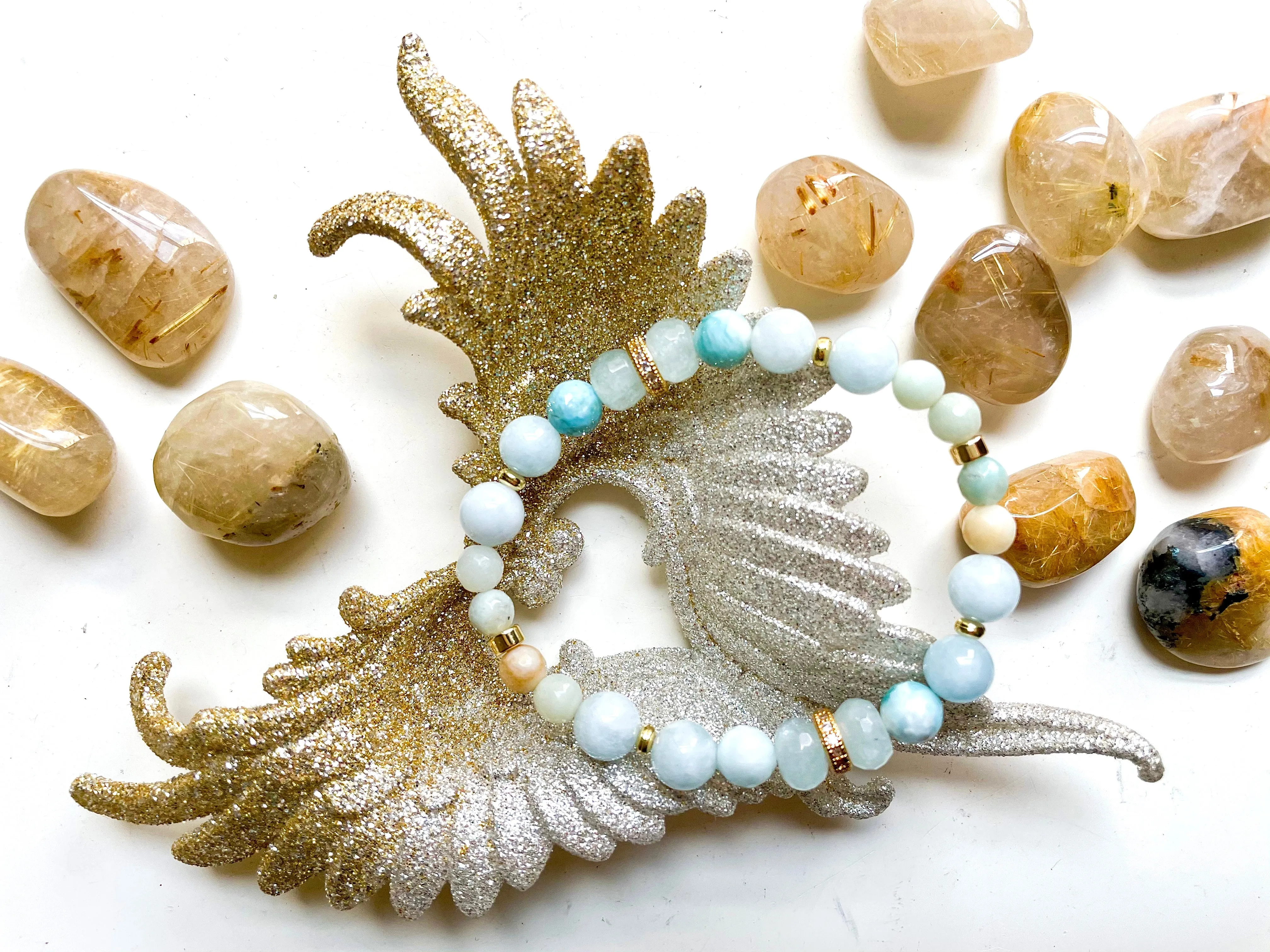 Connecting with the Archangel || Archangel Raguel || Aquamarine, Larimar & Amazonite Beaded Bracelet