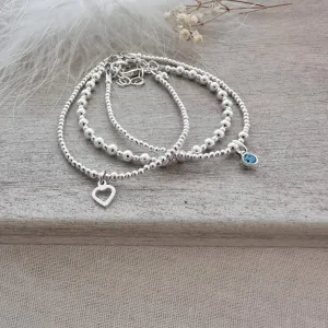 Crystal Birthstone Bracelet Set in Sterling Silver, Stacking Bracelet Set Birthday gift for women