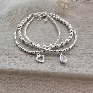 Cubic zirconia Birthstone Bracelet Set, Sterling Silver Stacking Bracelets a Birthday gift for women