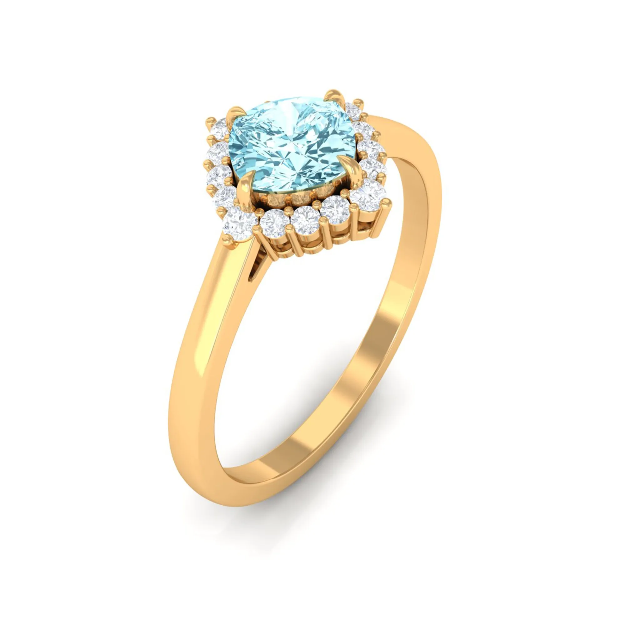 Cushion Cut Aquamarine and Diamond Halo Engagement Ring