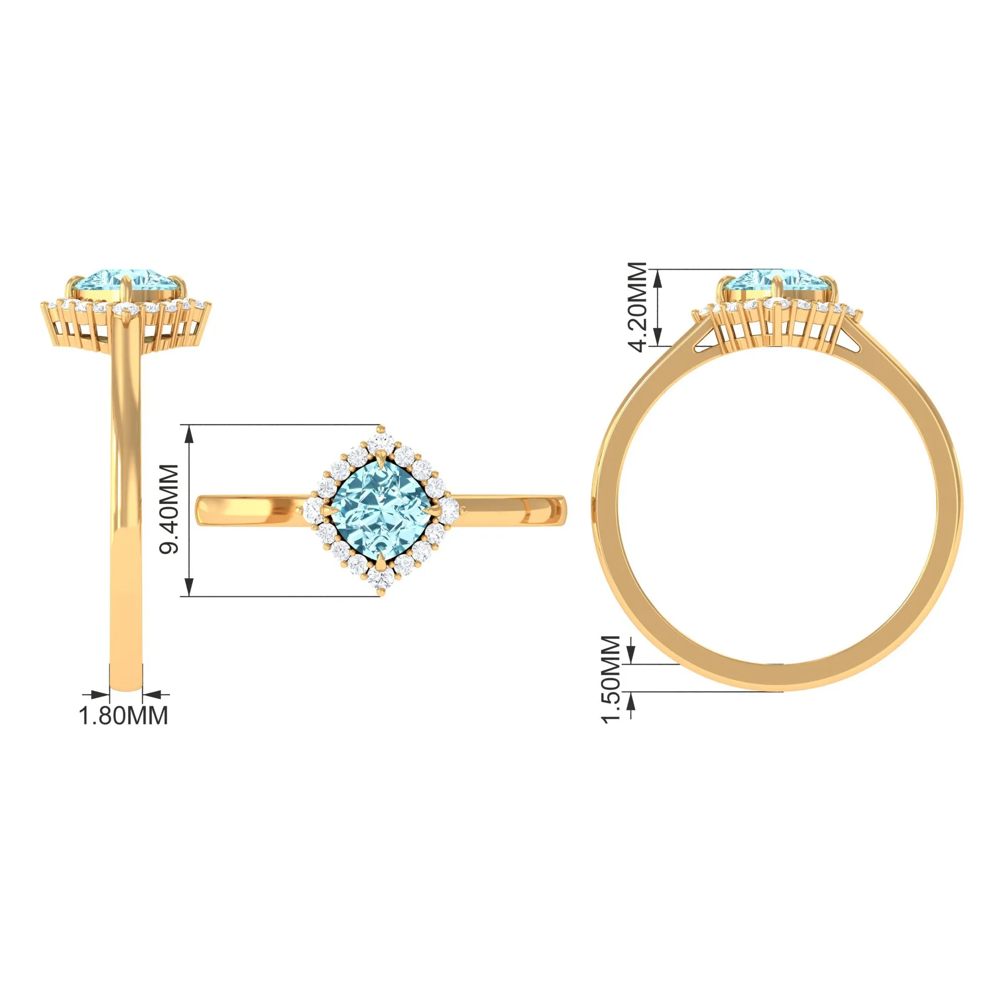 Cushion Cut Aquamarine and Diamond Halo Engagement Ring