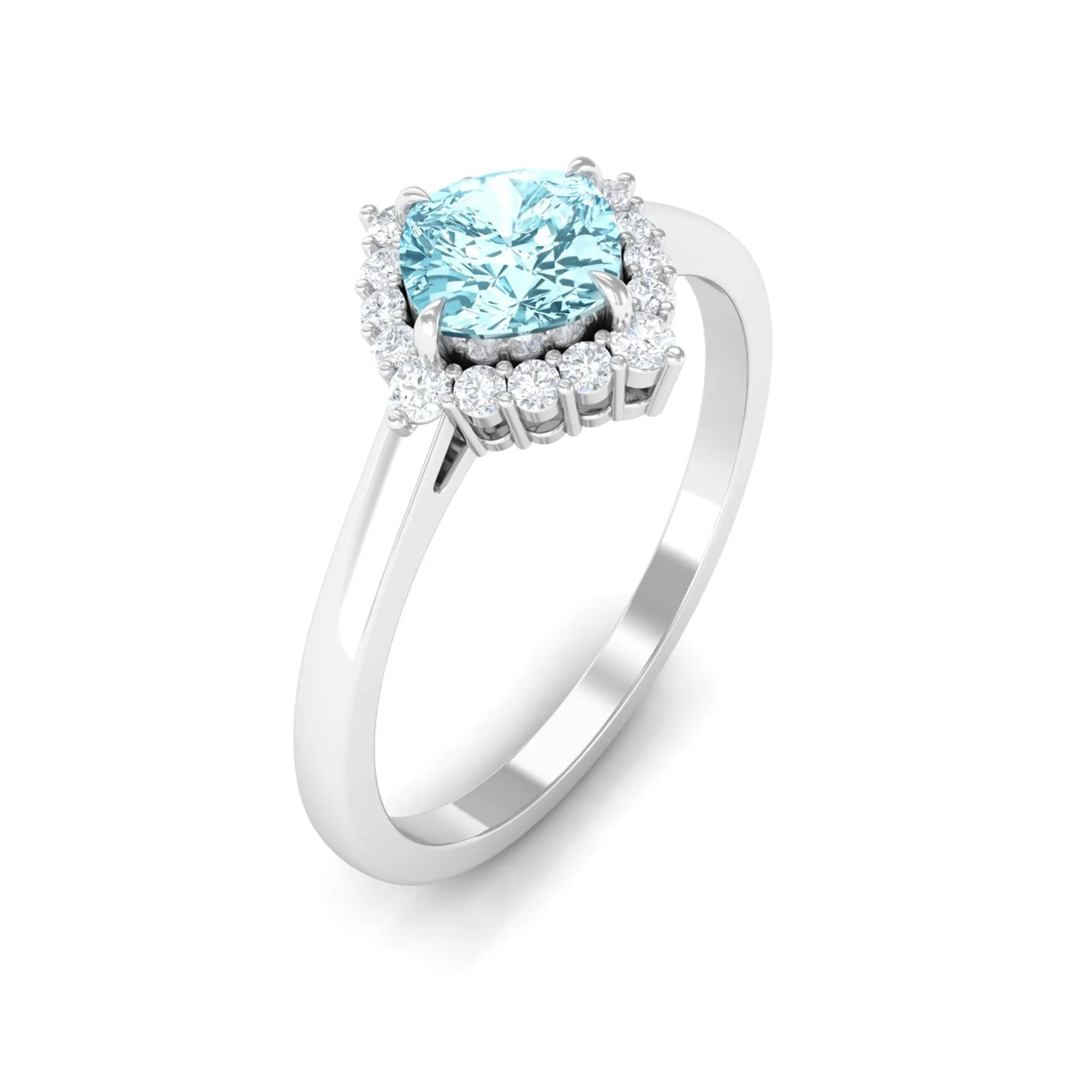 Cushion Cut Aquamarine and Diamond Halo Engagement Ring