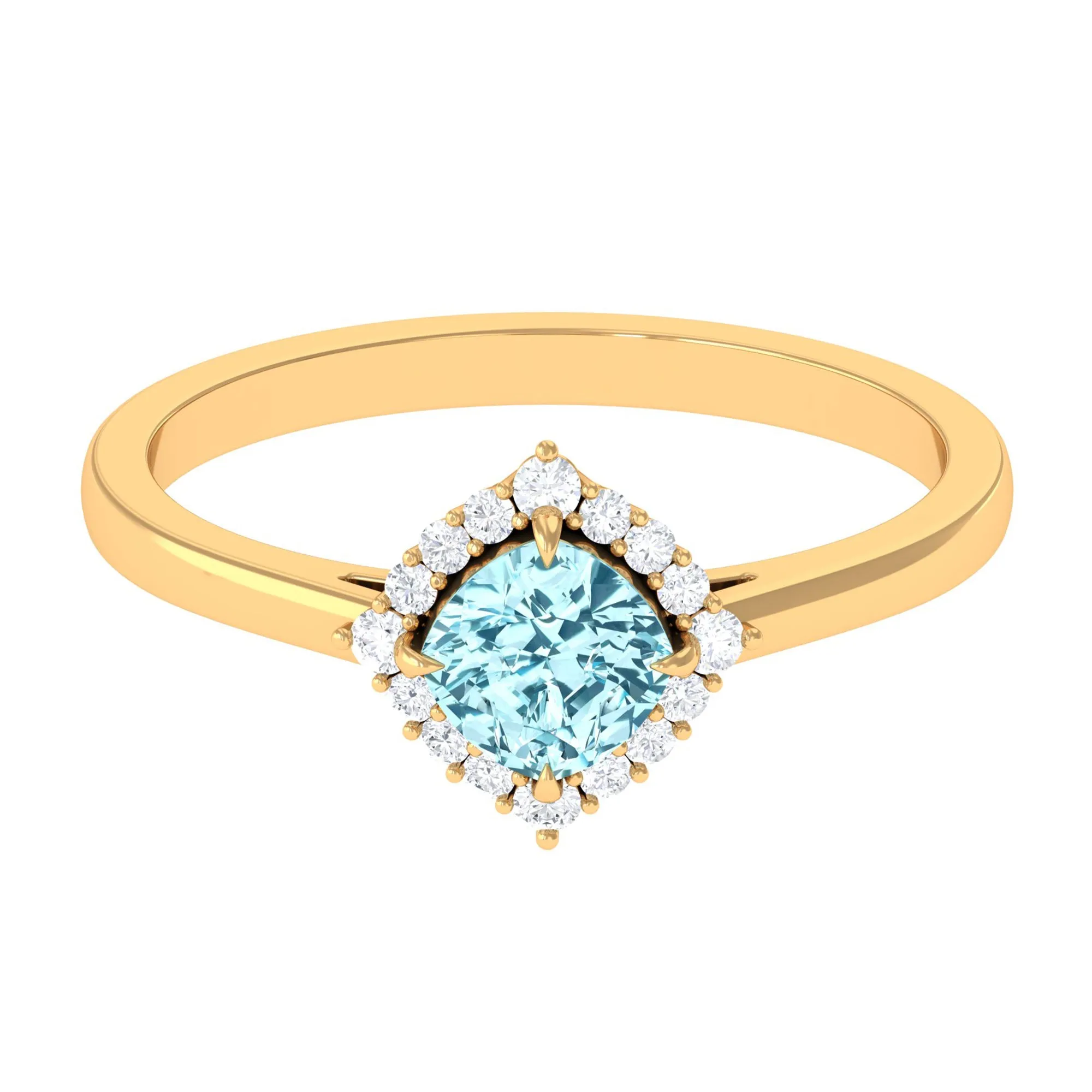 Cushion Cut Aquamarine and Diamond Halo Engagement Ring
